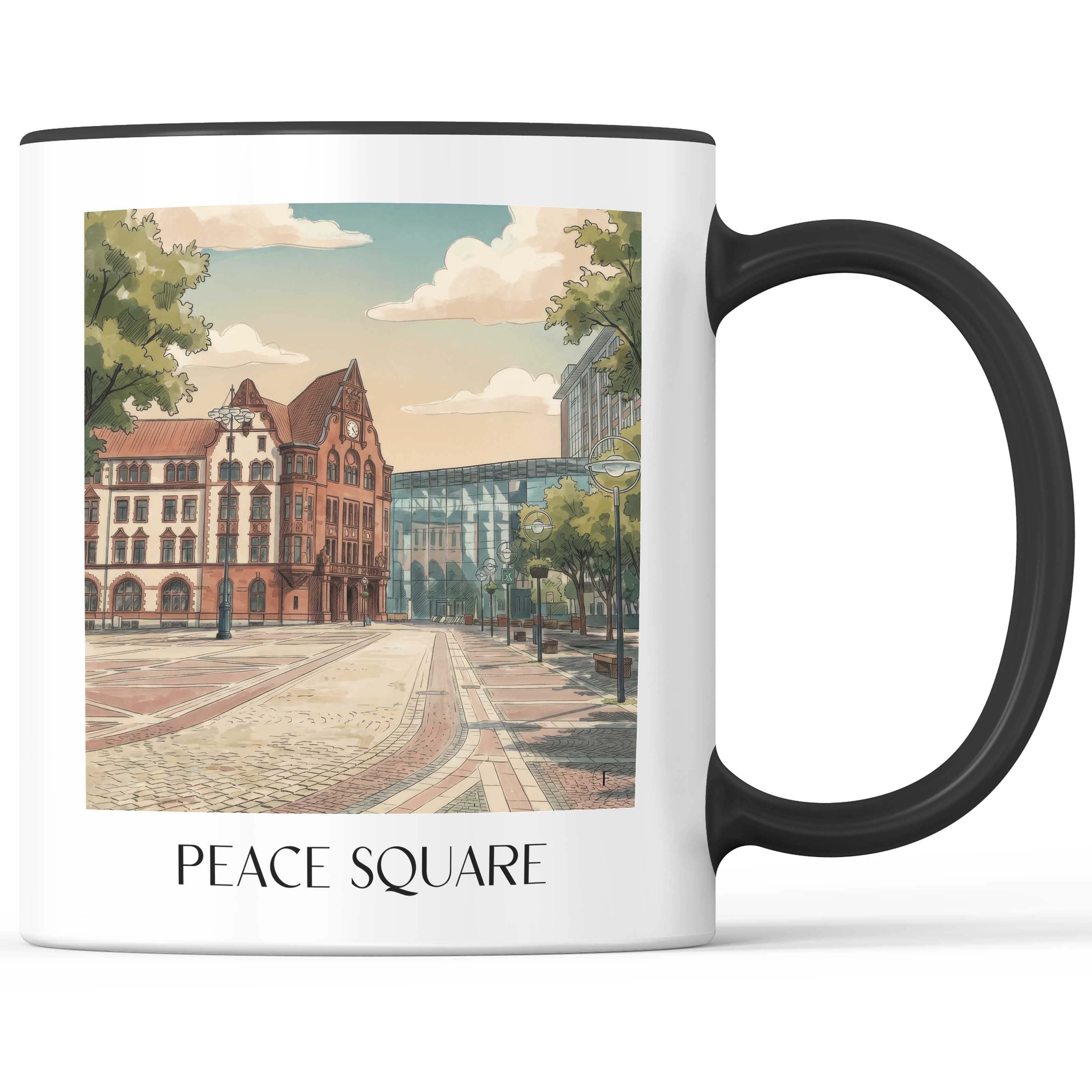 Friedensplatz Kaffeebecher - Dortmund - Deutschland Becher - Kaffeetasse im Aquarell Stil - favplace