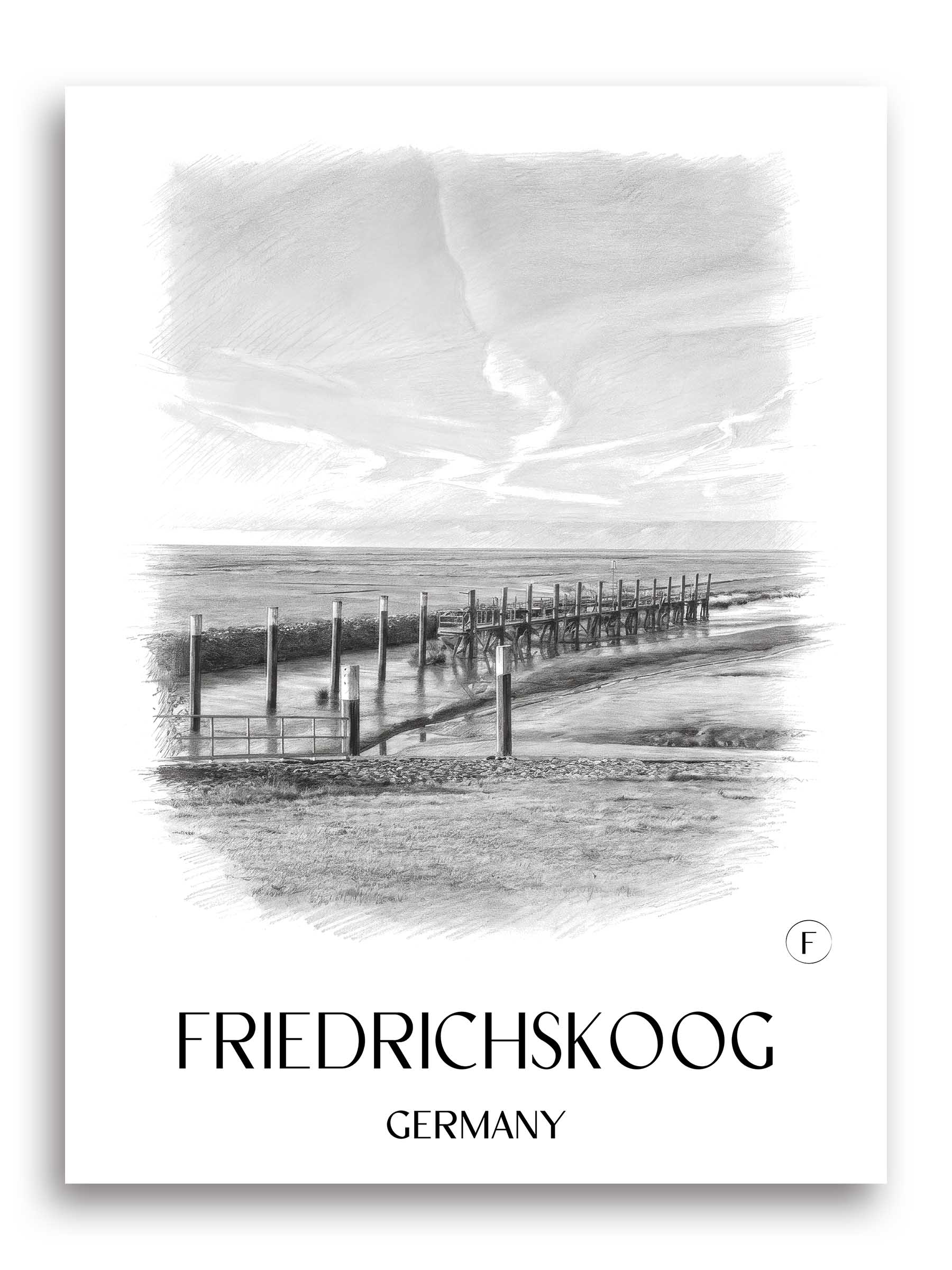 Friedrichskoog Poster - Schleswig-Holstein - Deutschland Kunstdruck - Zeichnung von A4 bis A1