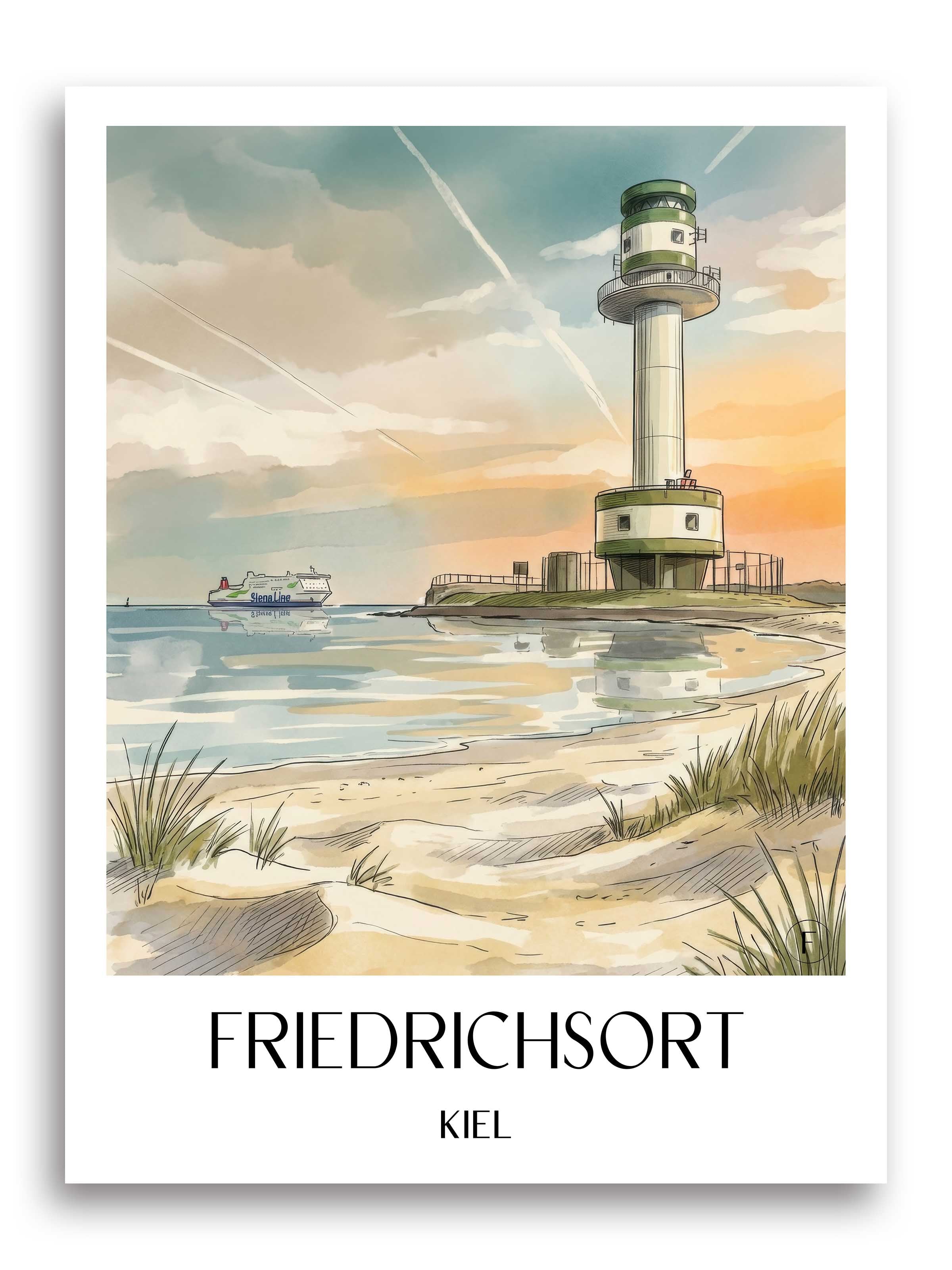 Friedrichsort Poster - Kiel - Deutschland Kunstdruck - Aquarell von A4 bis A1 - favplace