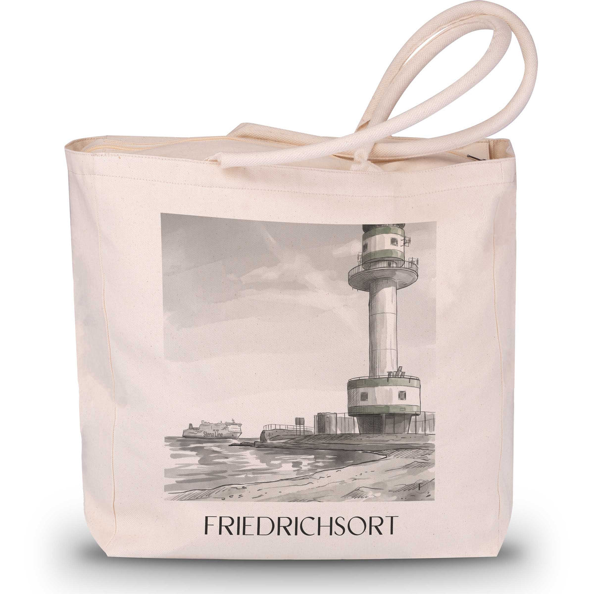 Friedrichsort Shopping Tasche - Kiel - Deutschland Tote Bag - Einkaufstasche im Aquarell Schwarz-Weiß Stil - favplace