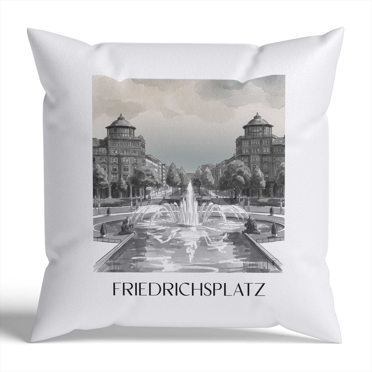 Friedrichsplatz Kissenhülle - Zierkissen Bezug - Mannheim - Deutschland Kissen bzw. Kissenbezug im Aquarell Schwarz-Weiß Stil - favplace