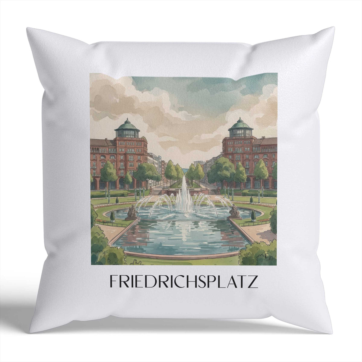 Friedrichsplatz Kissenhülle - Zierkissen Bezug - Mannheim - Deutschland Kissen bzw. Kissenbezug im Aquarell Stil - favplace