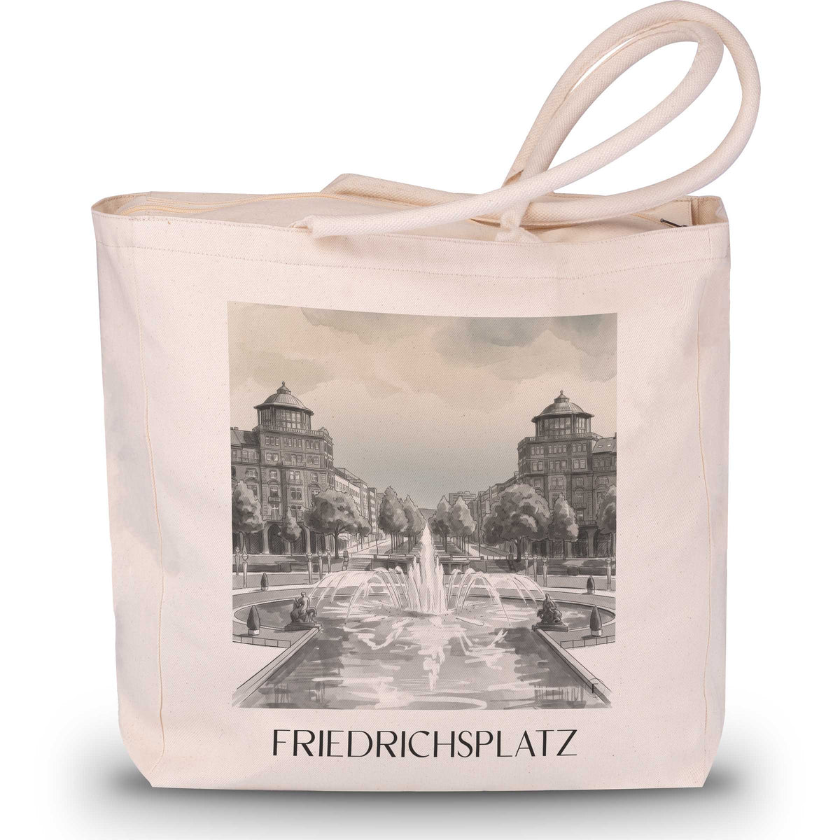 Friedrichsplatz Shopping Tasche - Mannheim - Deutschland Tote Bag - Einkaufstasche im Aquarell Schwarz-Weiß Stil - favplace