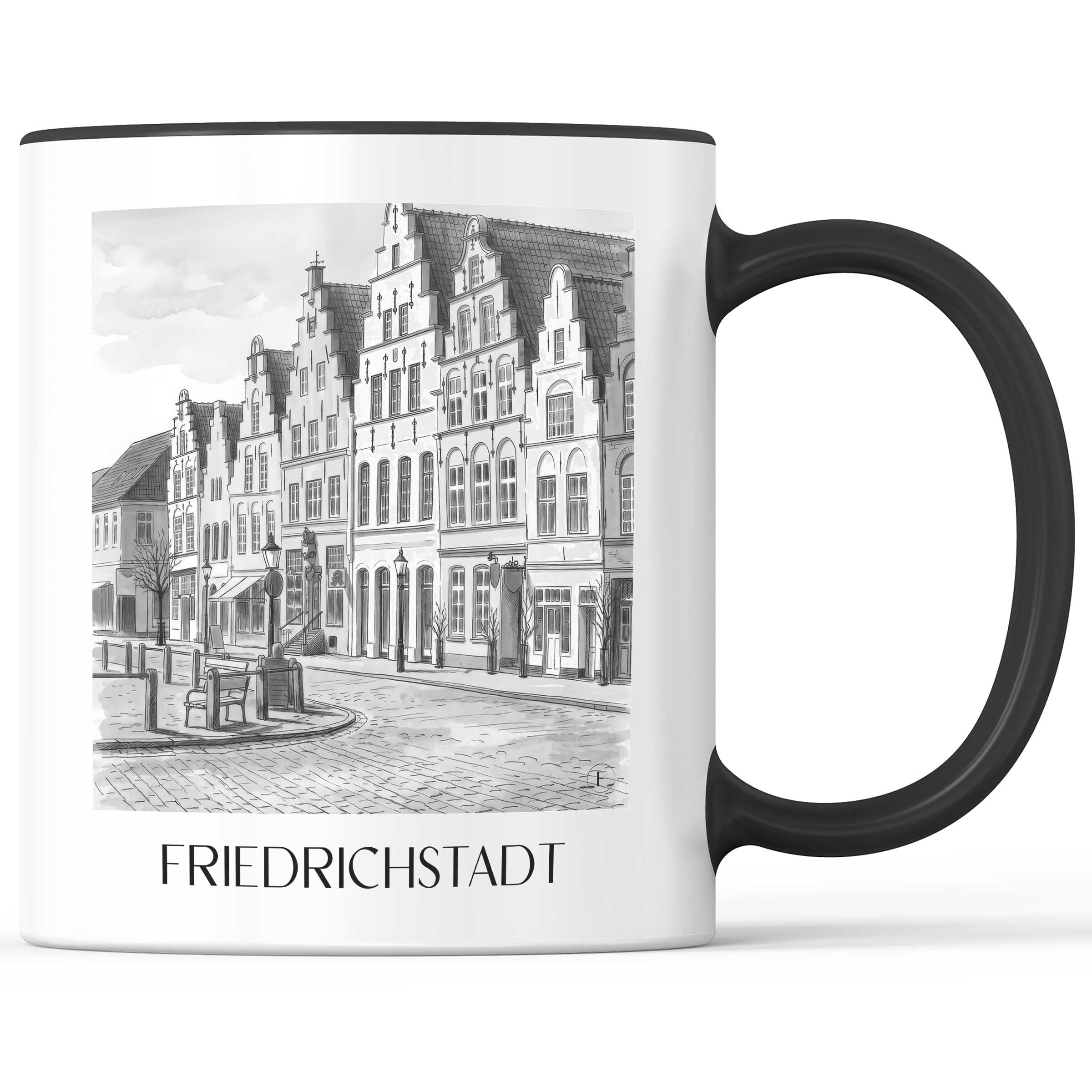 friedrichstadt-schleswig-deutschland-kaffeebecher-aquarell-schwarz-weiss