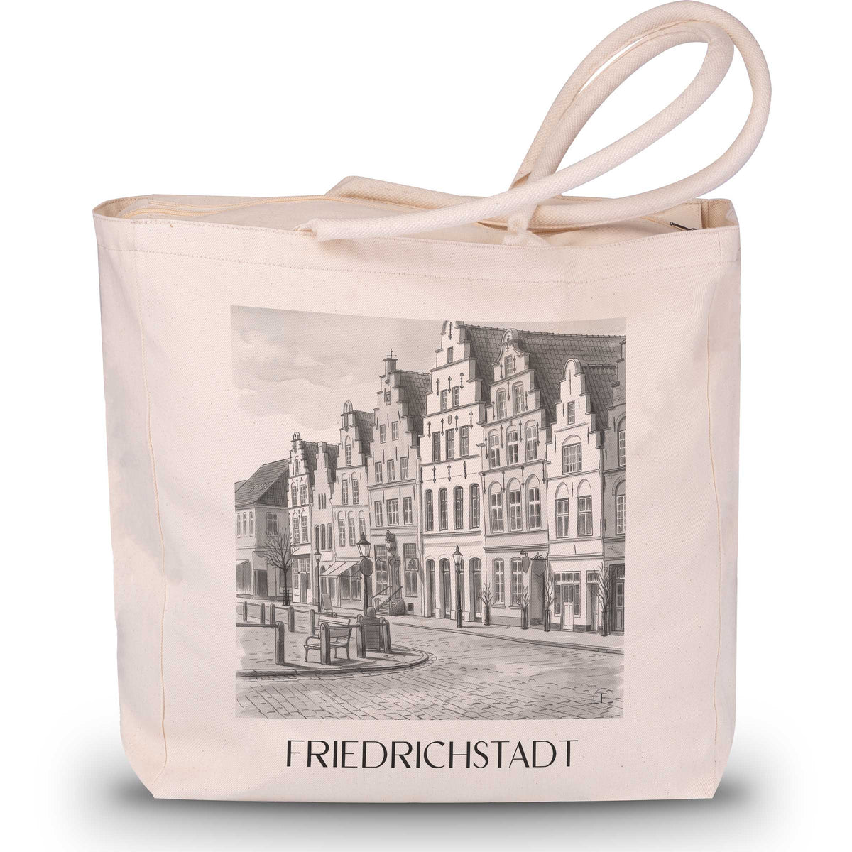 Friedrichstadt Shopping Tasche - Schleswig - Deutschland Tote Bag - Einkaufstasche im Aquarell Schwarz-Weiß Stil - favplace