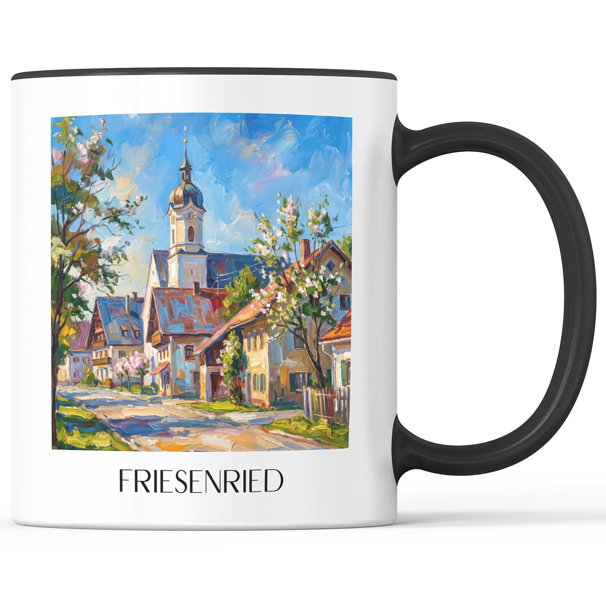 Friesenried Kaffeebecher - Ostallgäu - Deutschland Becher - Kaffeetasse im Ölgemälde Stil