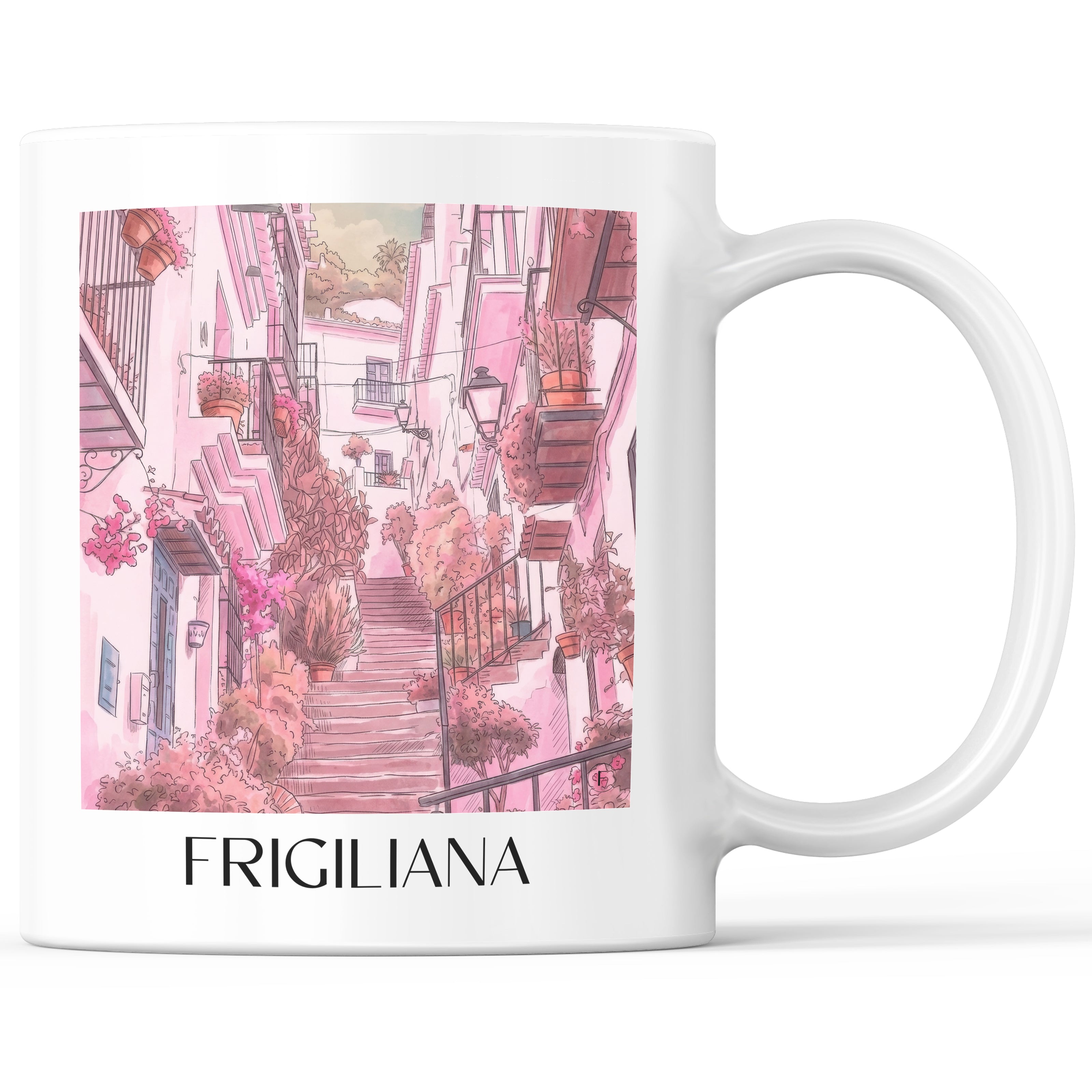 Frigiliana Kaffeebecher - Spanien - Spanien Becher - Kaffeetasse im Aquarell Pink Stil - favplace