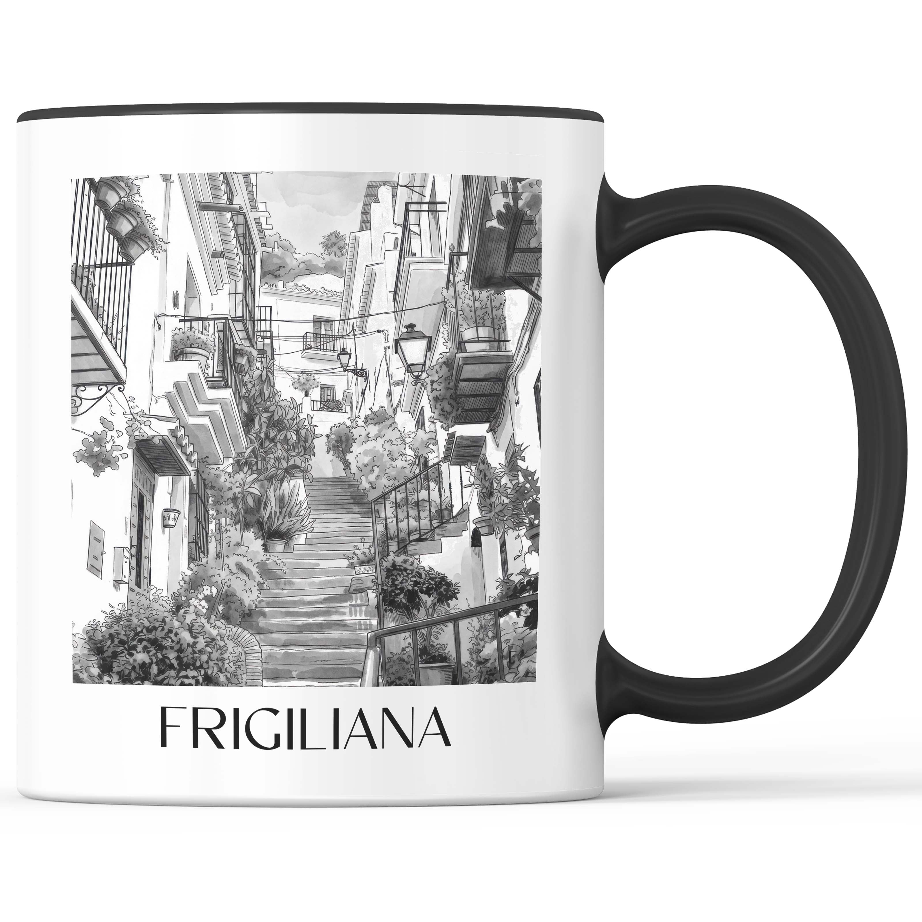 Frigiliana Kaffeebecher - Spanien - Spanien Becher - Kaffeetasse im Aquarell Schwarz-Weiß Stil - favplace