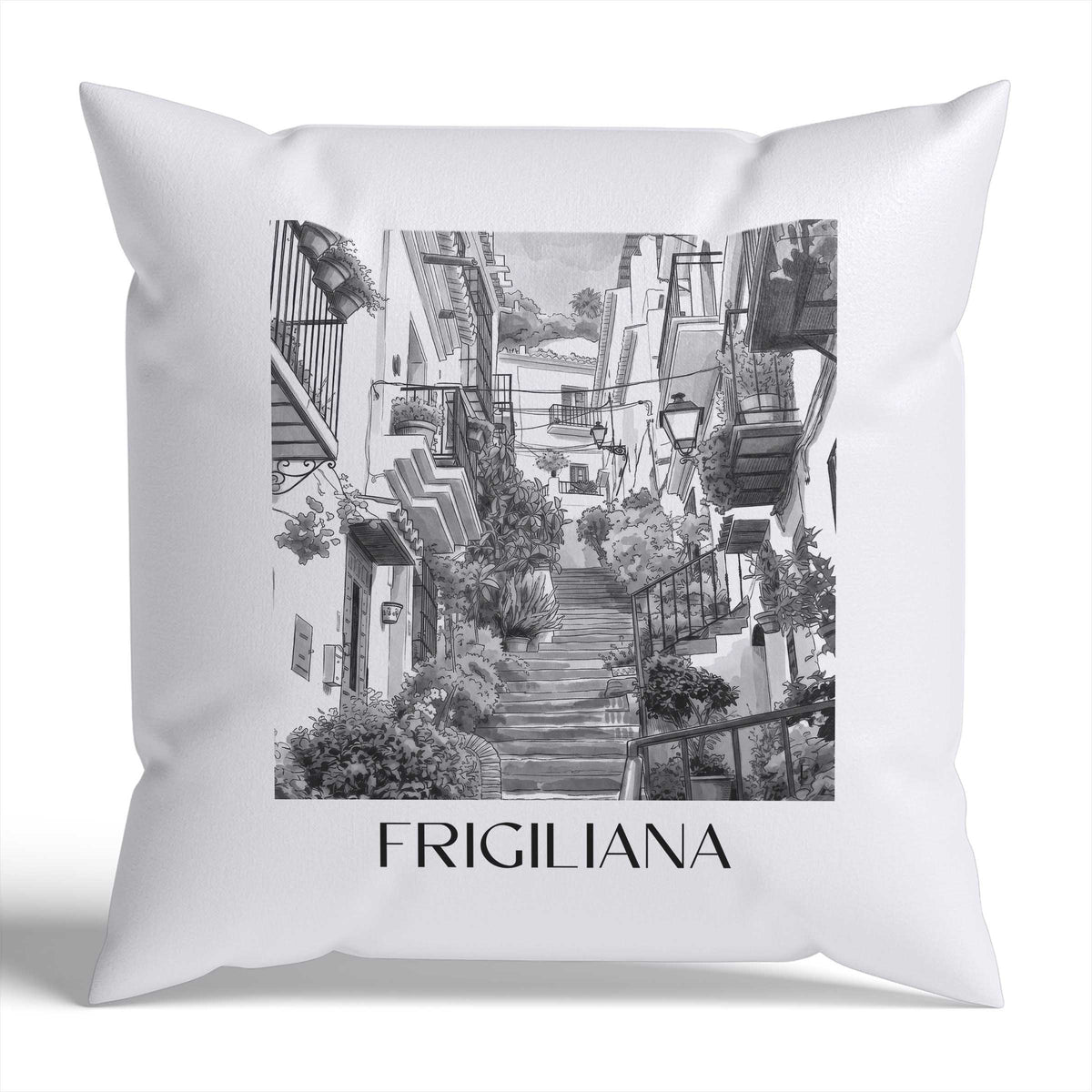 Frigiliana Kissenhülle - Zierkissen Bezug - Spanien - Spanien Kissen bzw. Kissenbezug im Aquarell Schwarz-Weiß Stil - favplace