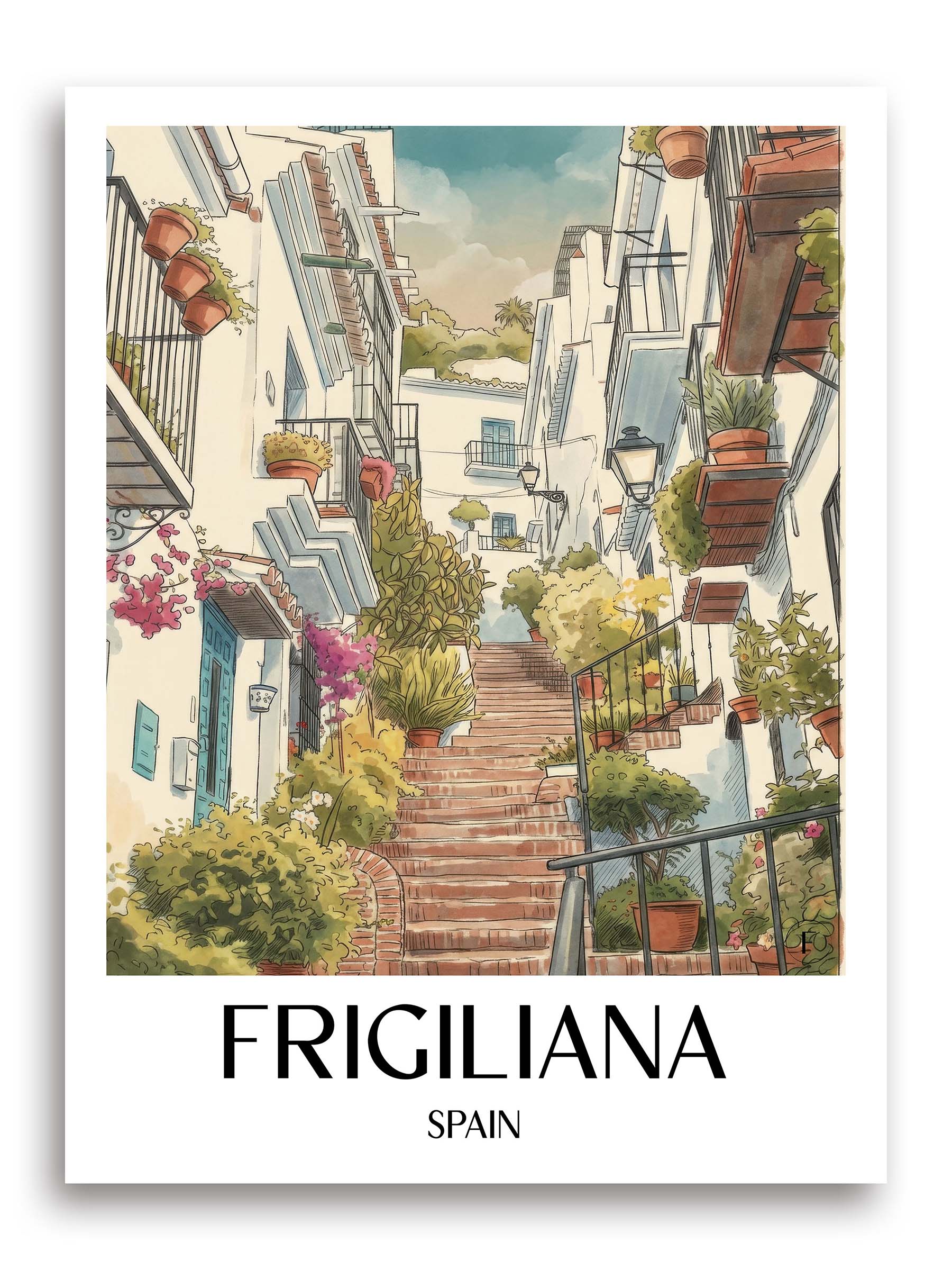 Frigiliana Poster - Spanien - Spanien Kunstdruck - Aquarell von A4 bis A1 - favplace