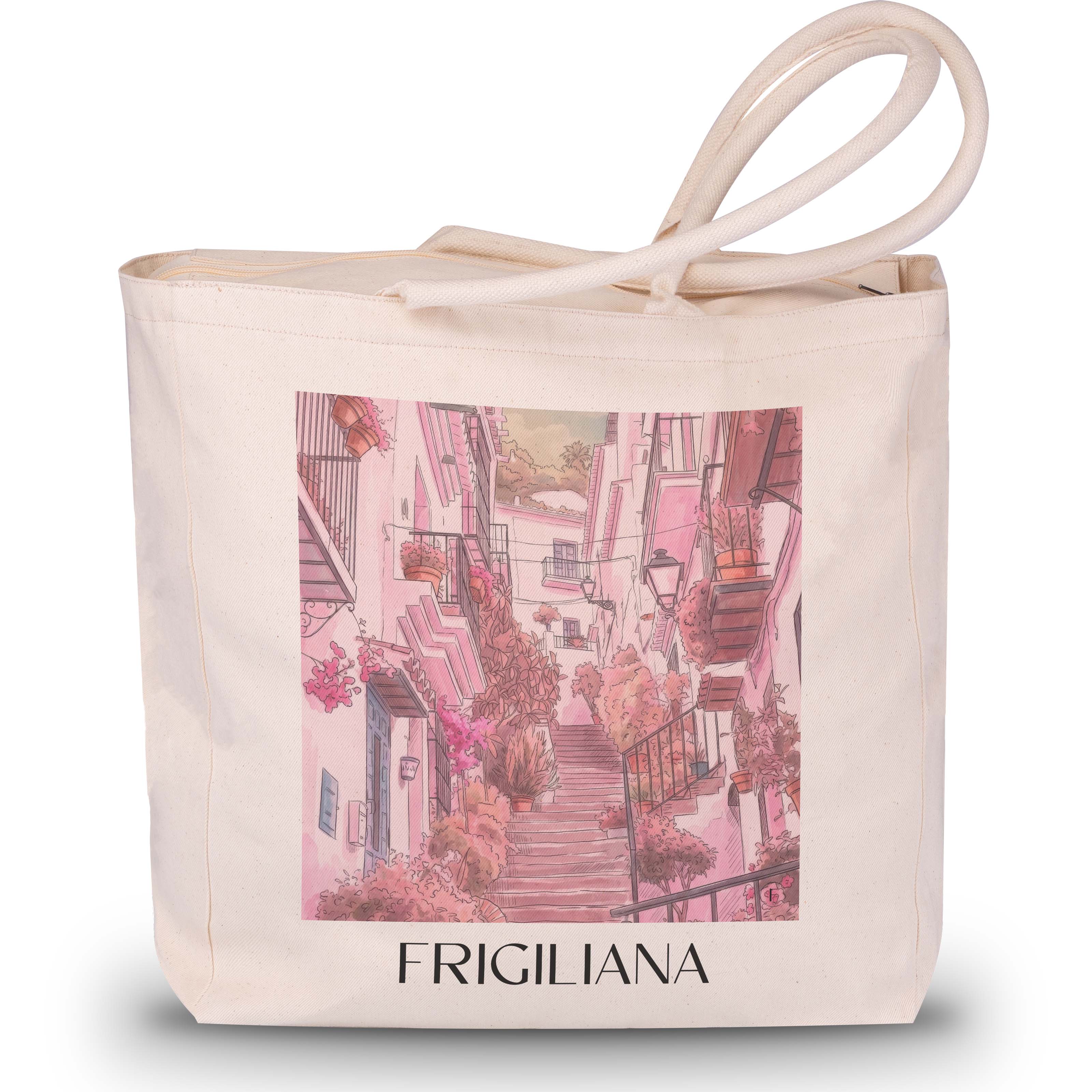 Frigiliana Shopping Tasche - Spanien - Spanien Tote Bag - Einkaufstasche im Aquarell Pink Stil - favplace