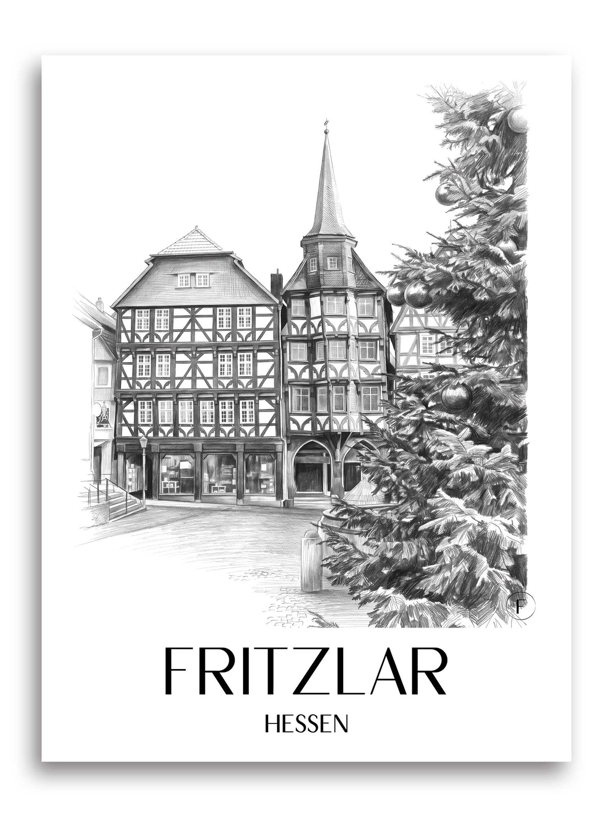 fritzlar-hessen-deutschland-poster-bleistift-zeichnung-drawing