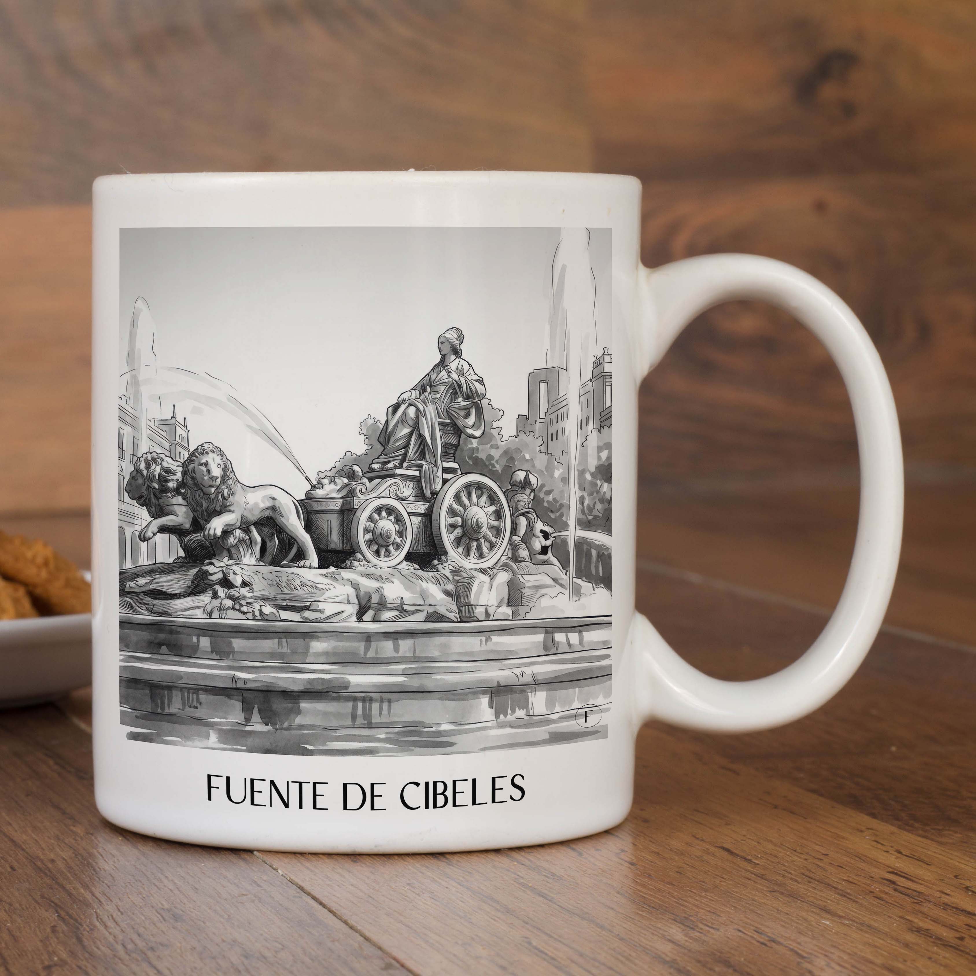 fuente-de-cibeles-madrid-spanien-kaffeebecher-aquarell-schwarz-weiss