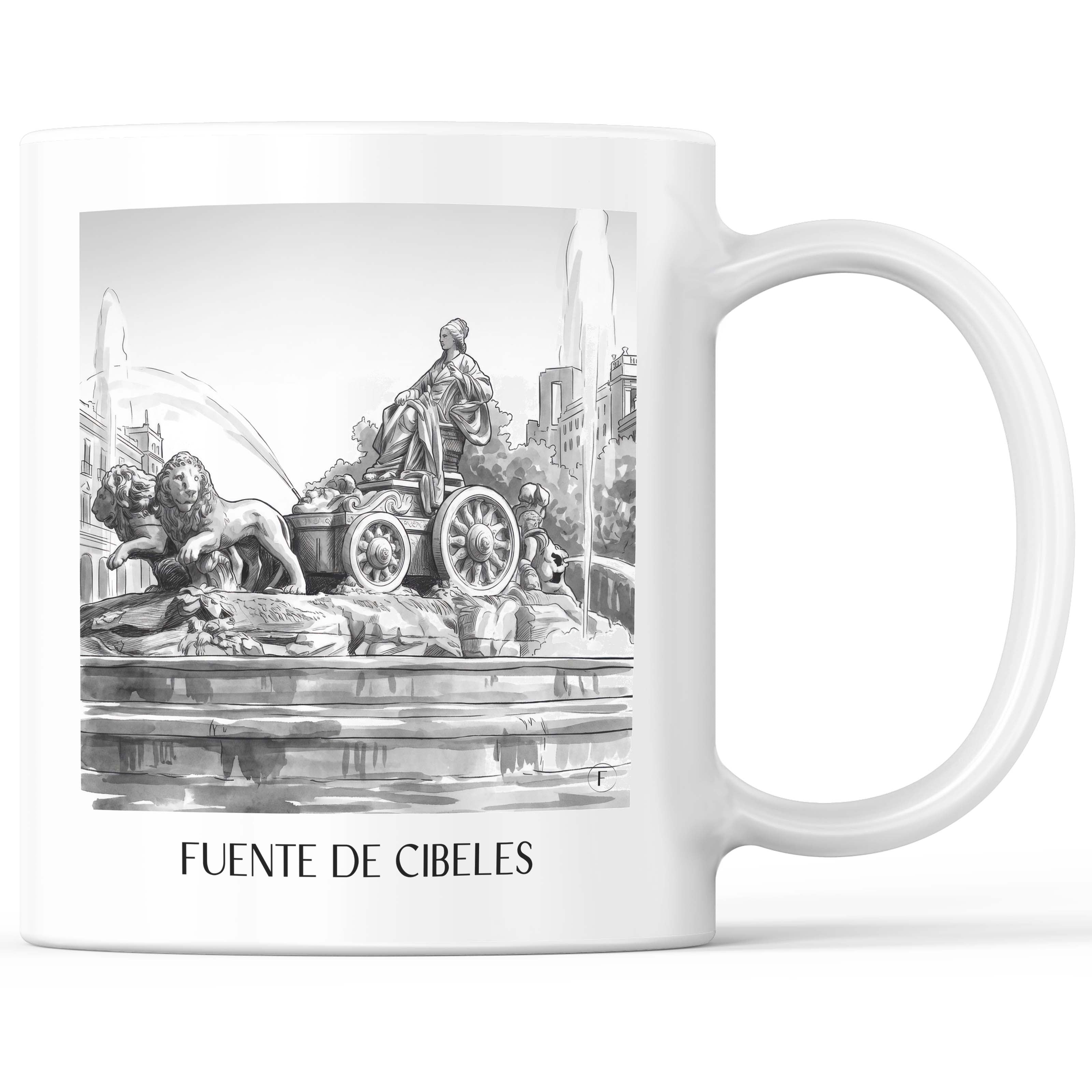 Fuente de Cibeles Kaffeebecher - Madrid - Spanien Becher - Kaffeetasse im Aquarell Schwarz-Weiß Stil - favplace
