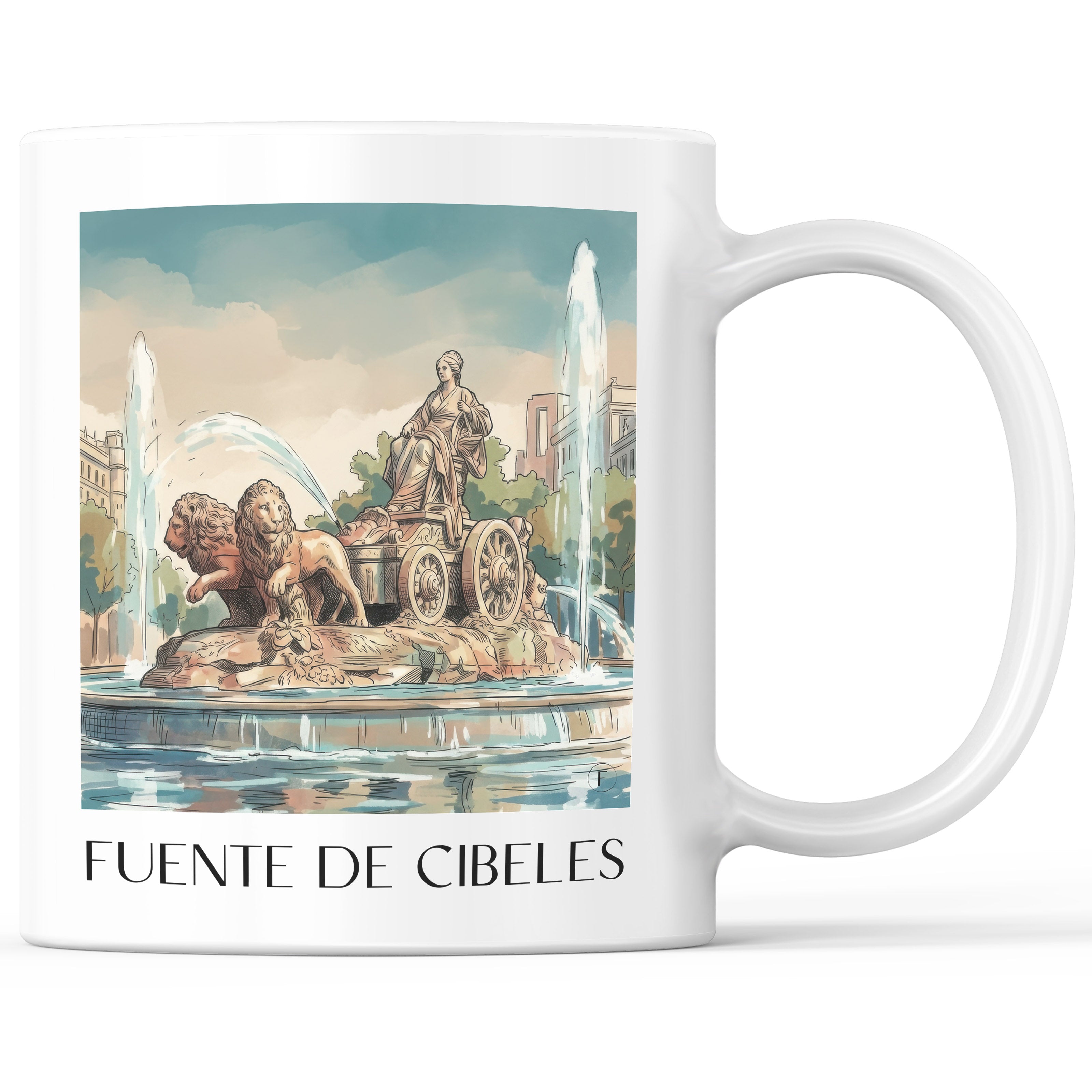 Fuente de Cibeles Kaffeebecher - Madrid - Spanien Becher - Kaffeetasse im Aquarell Stil - favplace
