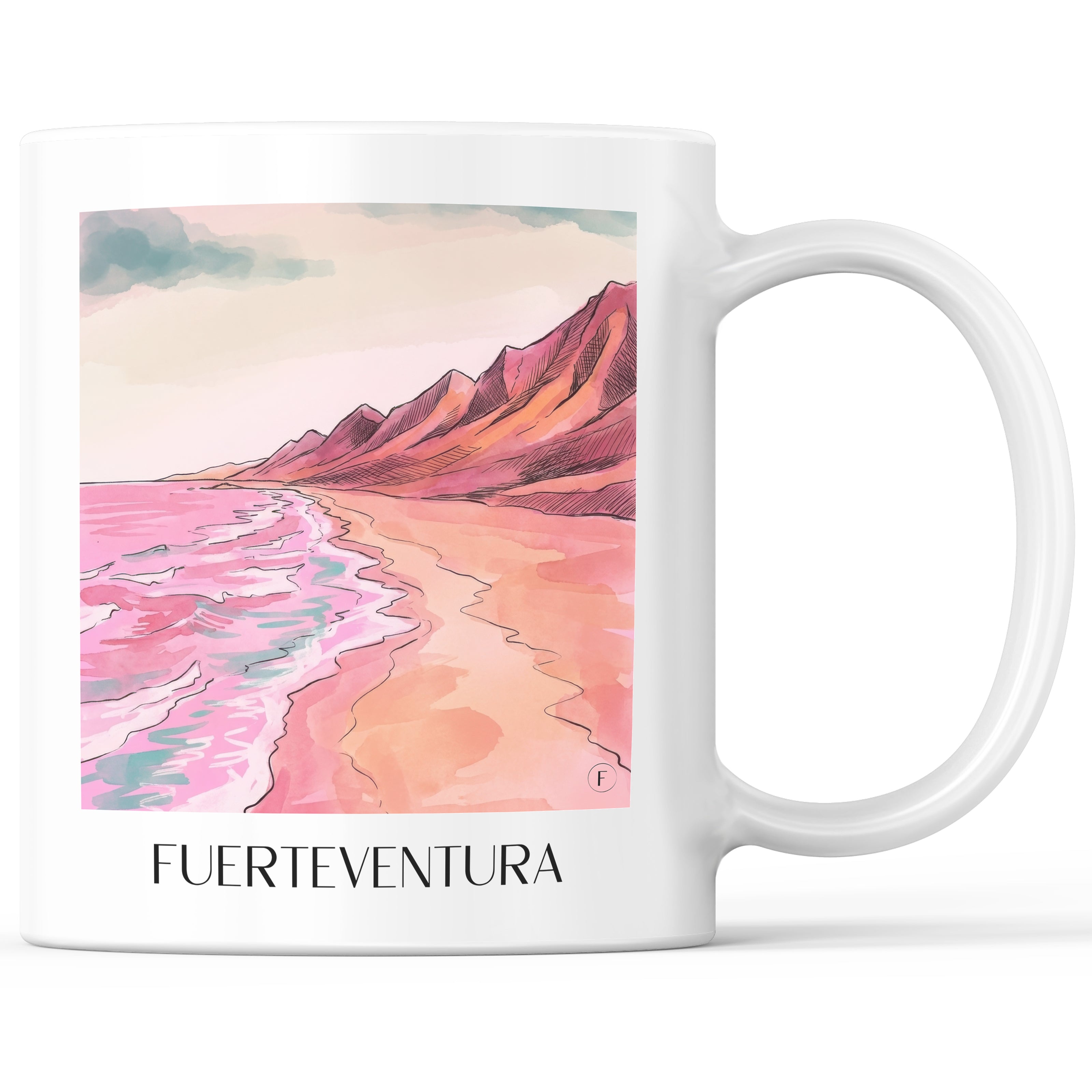 Fuerteventura Kaffeebecher - Spanien - Spanien Becher - Kaffeetasse im Aquarell Pink Stil - favplace
