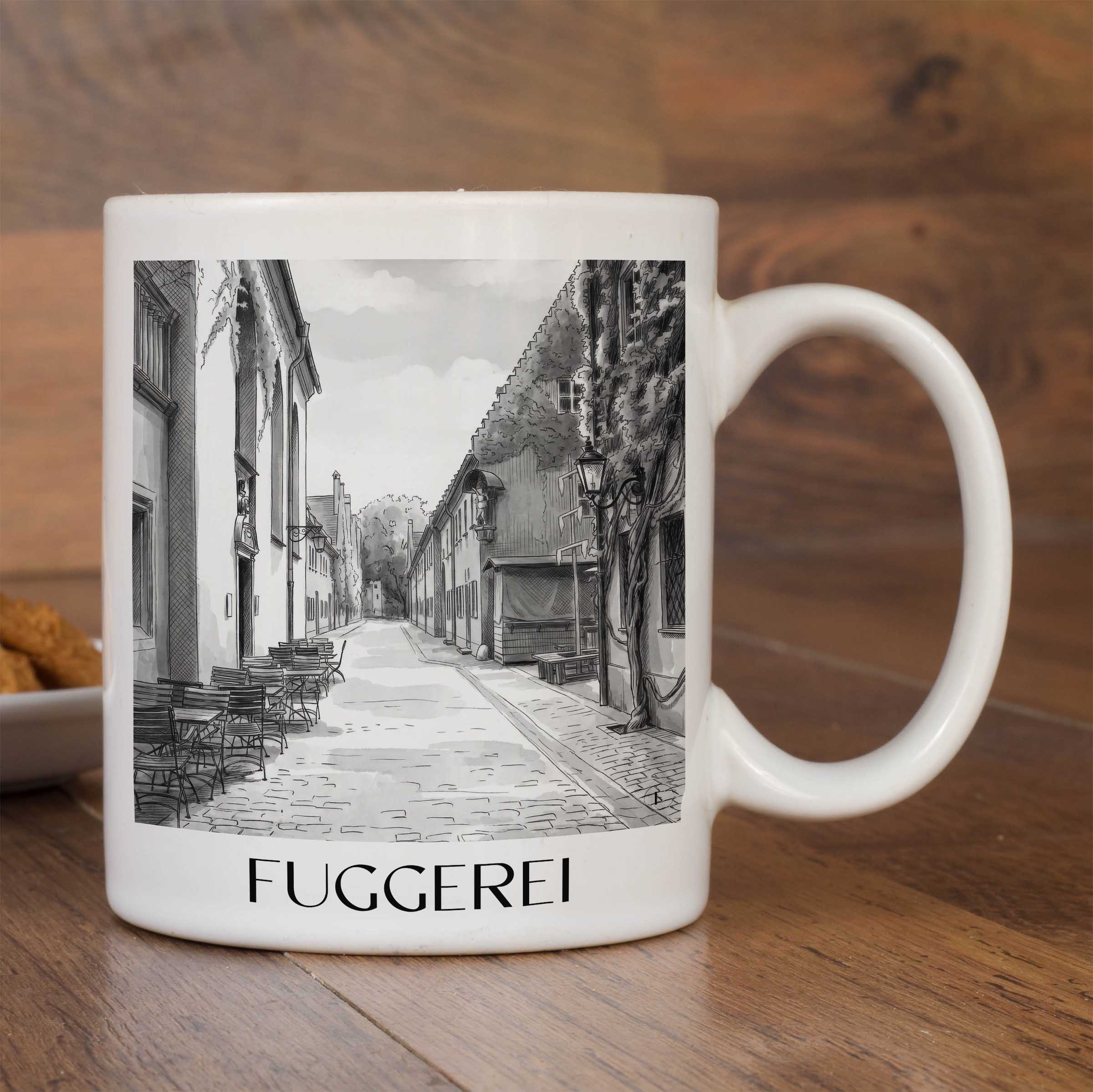 fuggerei-augsburg-deutschland-kaffeebecher-aquarell-schwarz-weiss