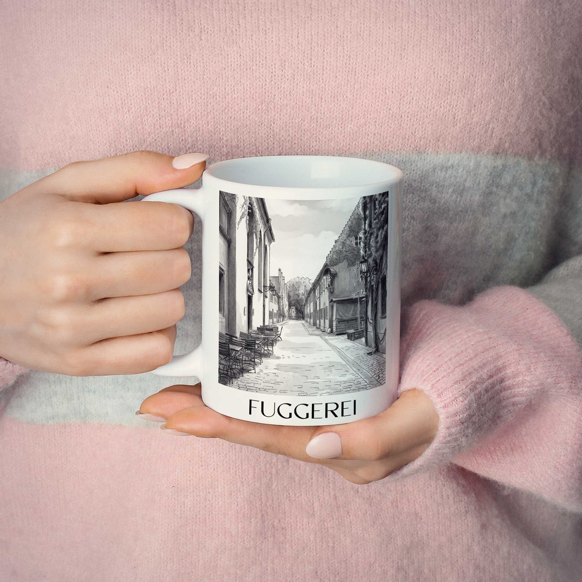 fuggerei-augsburg-deutschland-kaffeebecher-aquarell-schwarz-weiss