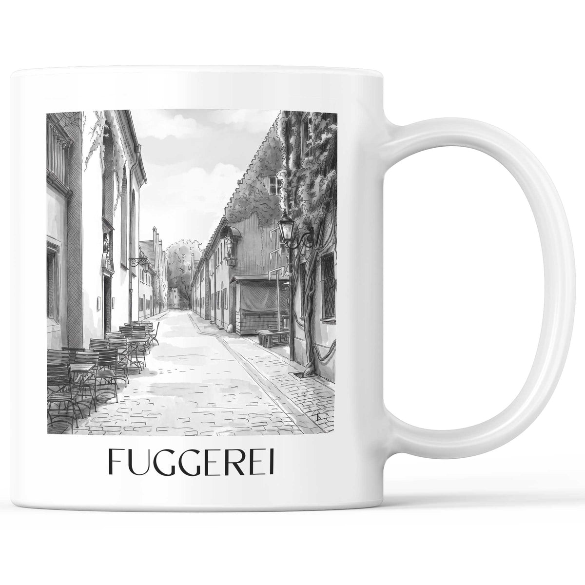 fuggerei-augsburg-deutschland-kaffeebecher-aquarell-schwarz-weiss