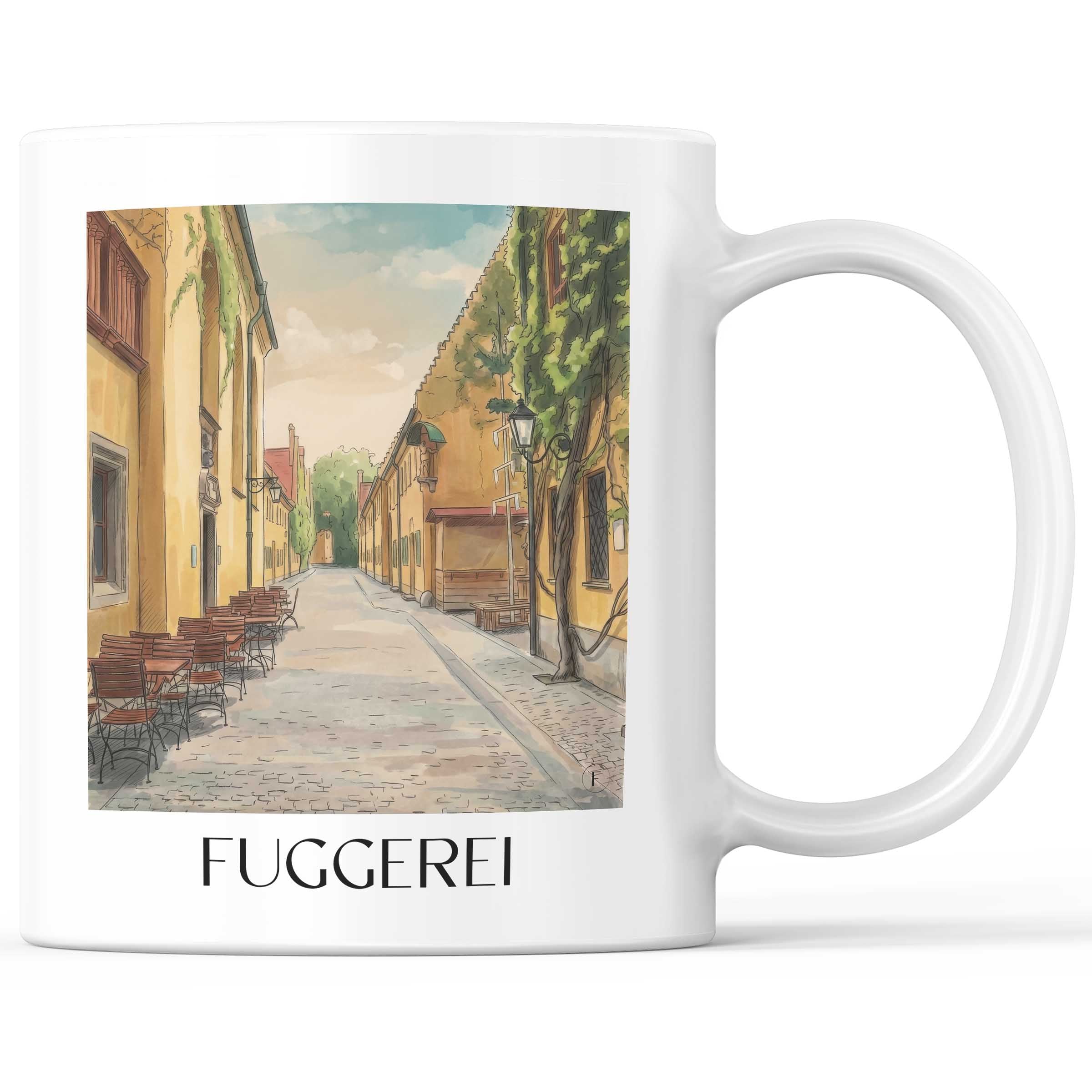 Fuggerei Kaffeebecher - Augsburg - Deutschland Becher - Kaffeetasse im Aquarell Stil - favplace