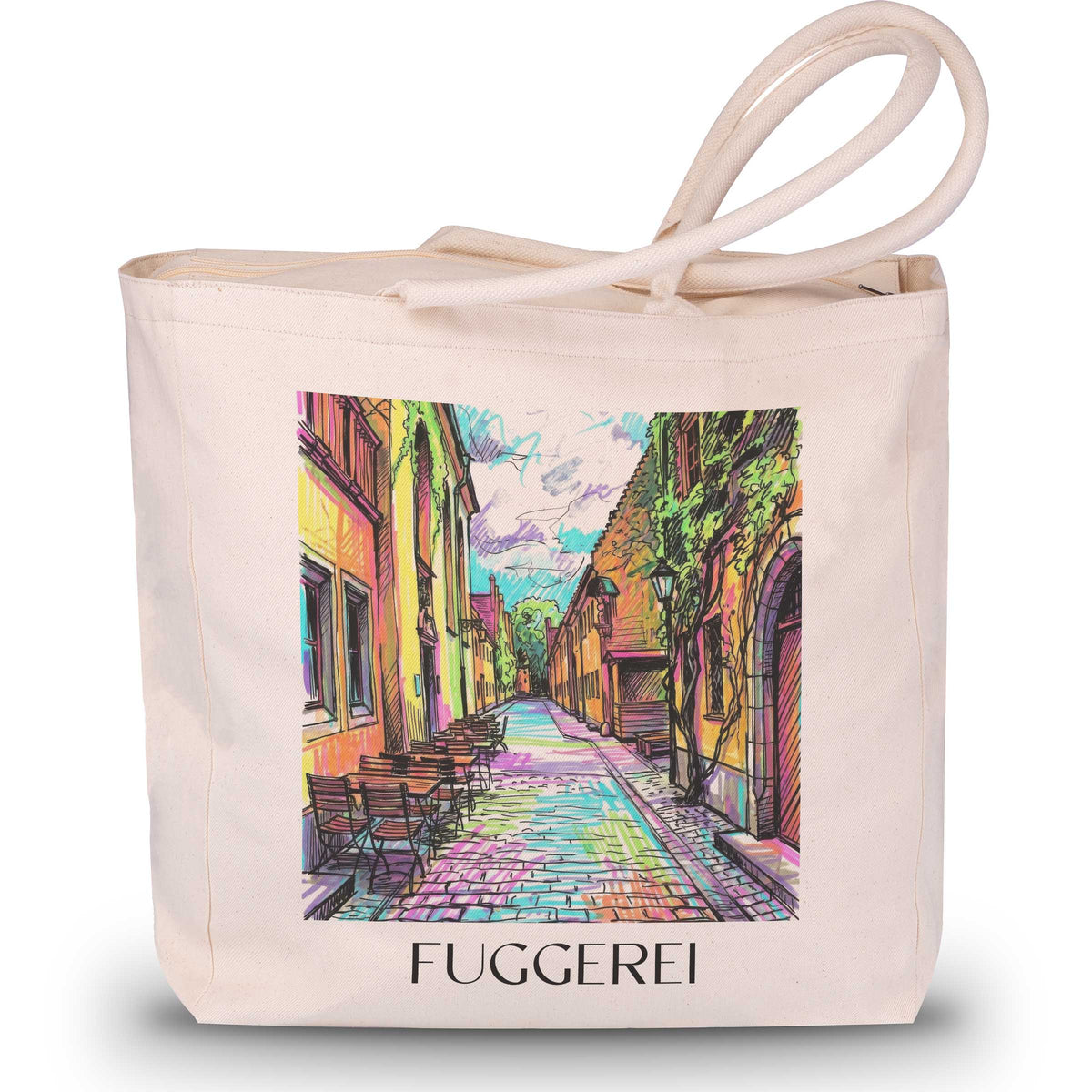 Fuggerei Shopping Tasche - Augsburg - Deutschland Tote Bag - Einkaufstasche im Tag Graffiti Stil - favplace