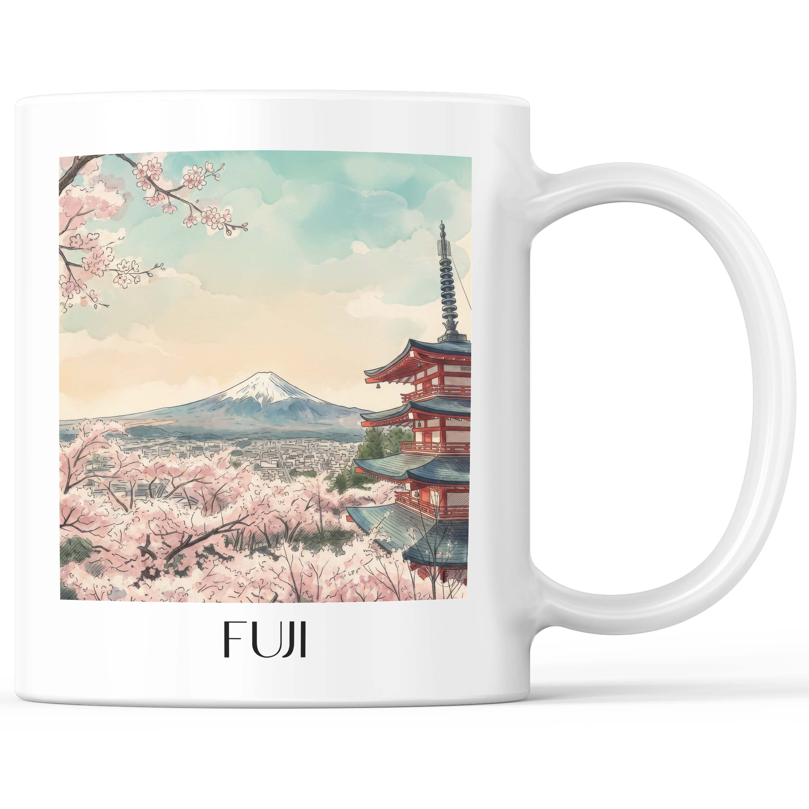 Fuji, Japan - Japan Becher - Kaffeetasse im Aquarell Stil - favplace