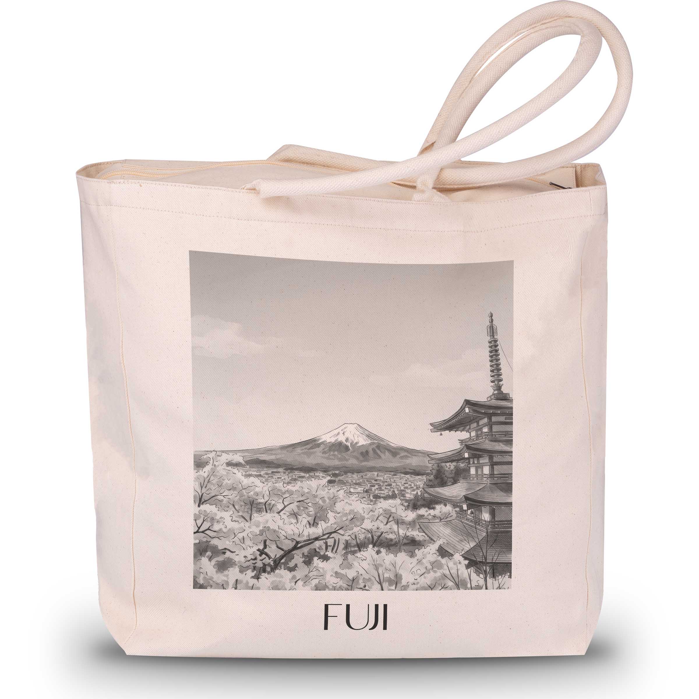 Fuji, Japan - Japan Tote Bag - Einkaufstasche im Aquarell Schwarz-Weiß Stil - favplace