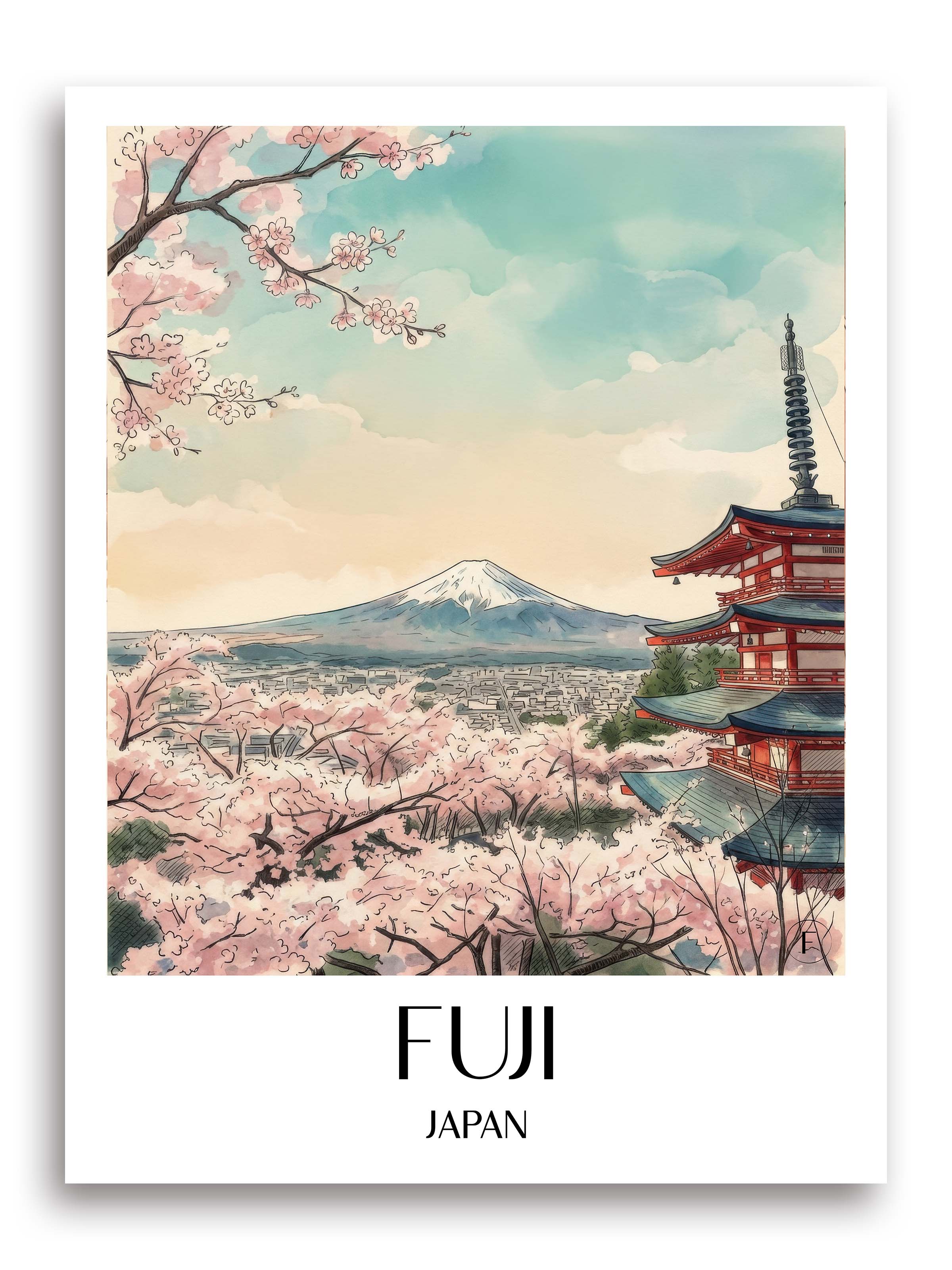 Fuji, Japan Poster - Japan Kunstdruck - Aquarell von A4 bis A1 - favplace