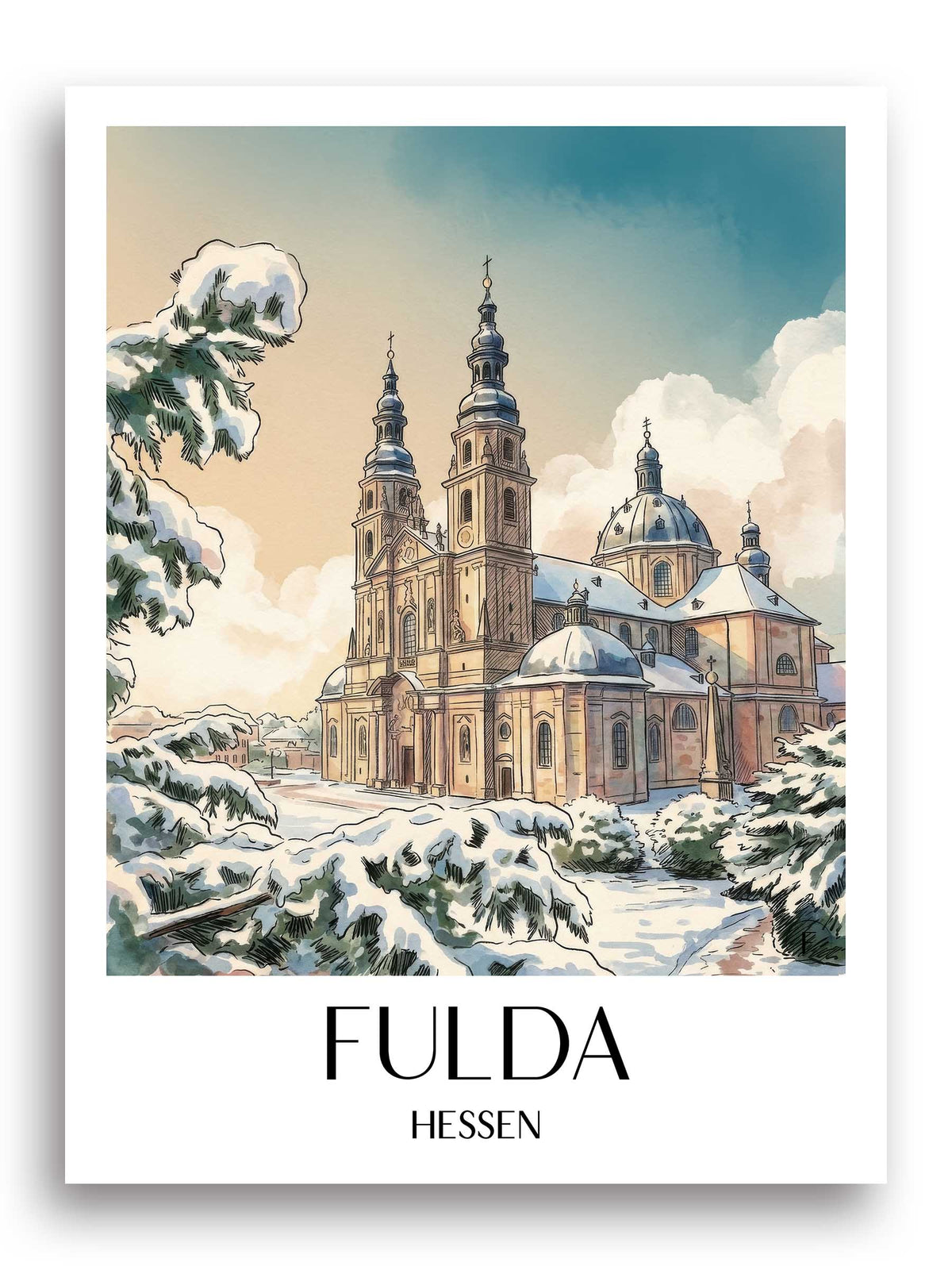 fulda-hessen-deutschland-poster-aquarell