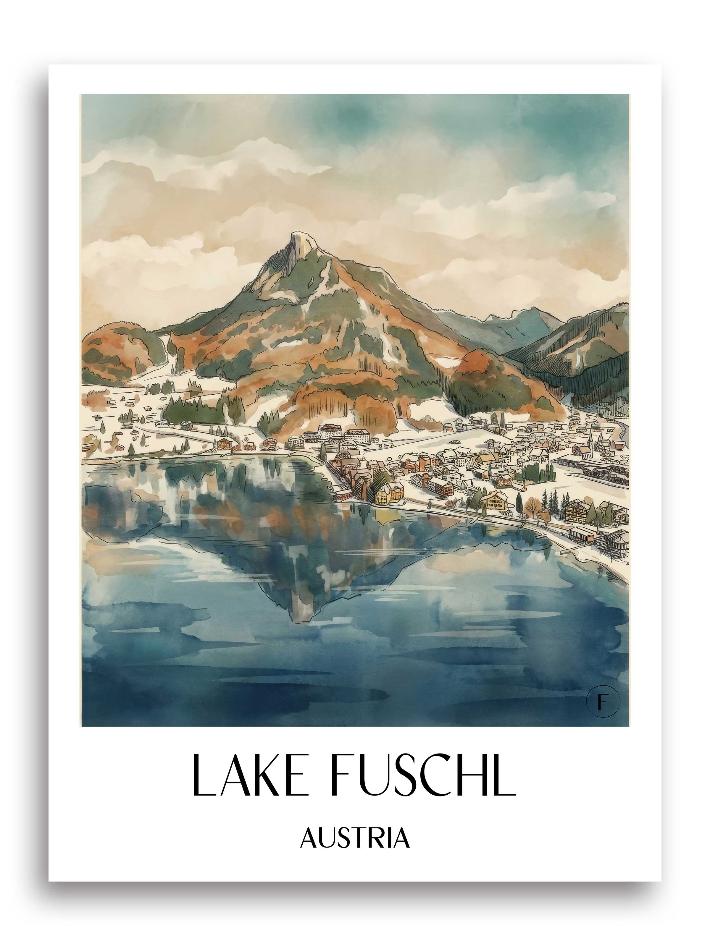 Fuschlsee Poster - Österreich - Österreich Kunstdruck - Aquarell von A4 bis A1 - favplace