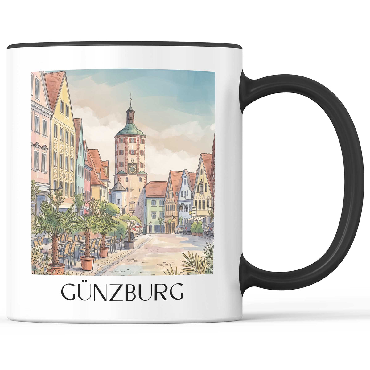 günzburg-bayerisch-schwaben-deutschland-kaffeebecher-aquarell