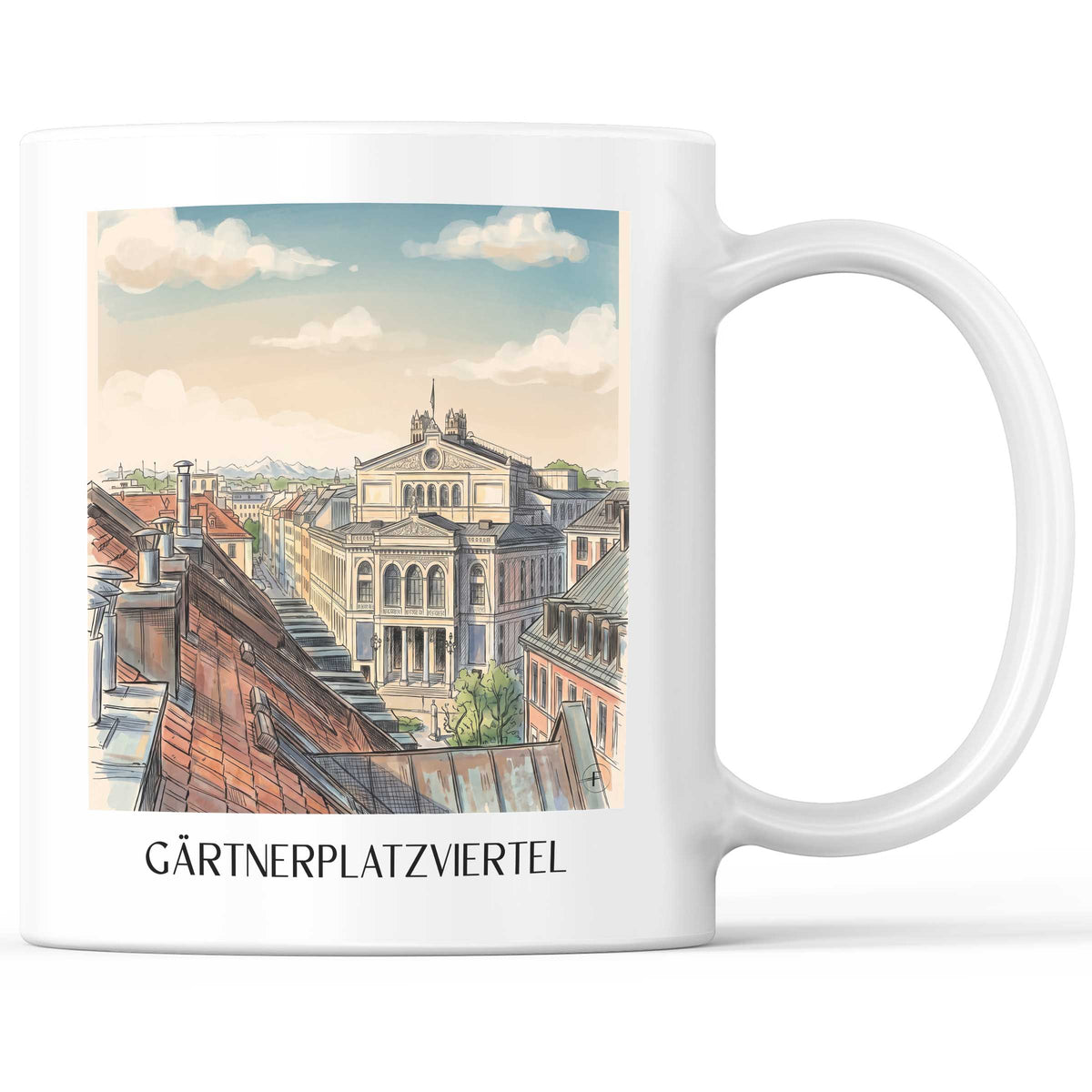 Gärtnerplatzviertel Kaffeebecher - München - Deutschland Becher - Kaffeetasse im Aquarell Stil