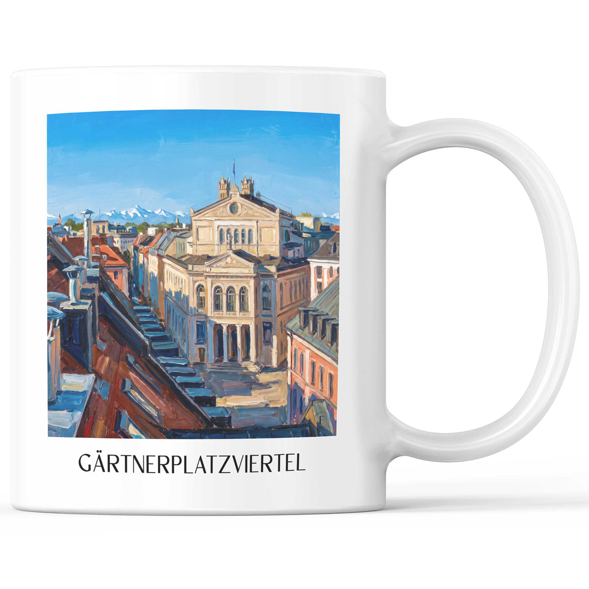 Gärtnerplatzviertel Kaffeebecher - München - Deutschland Becher - Kaffeetasse im Ölgemälde Stil - favplace