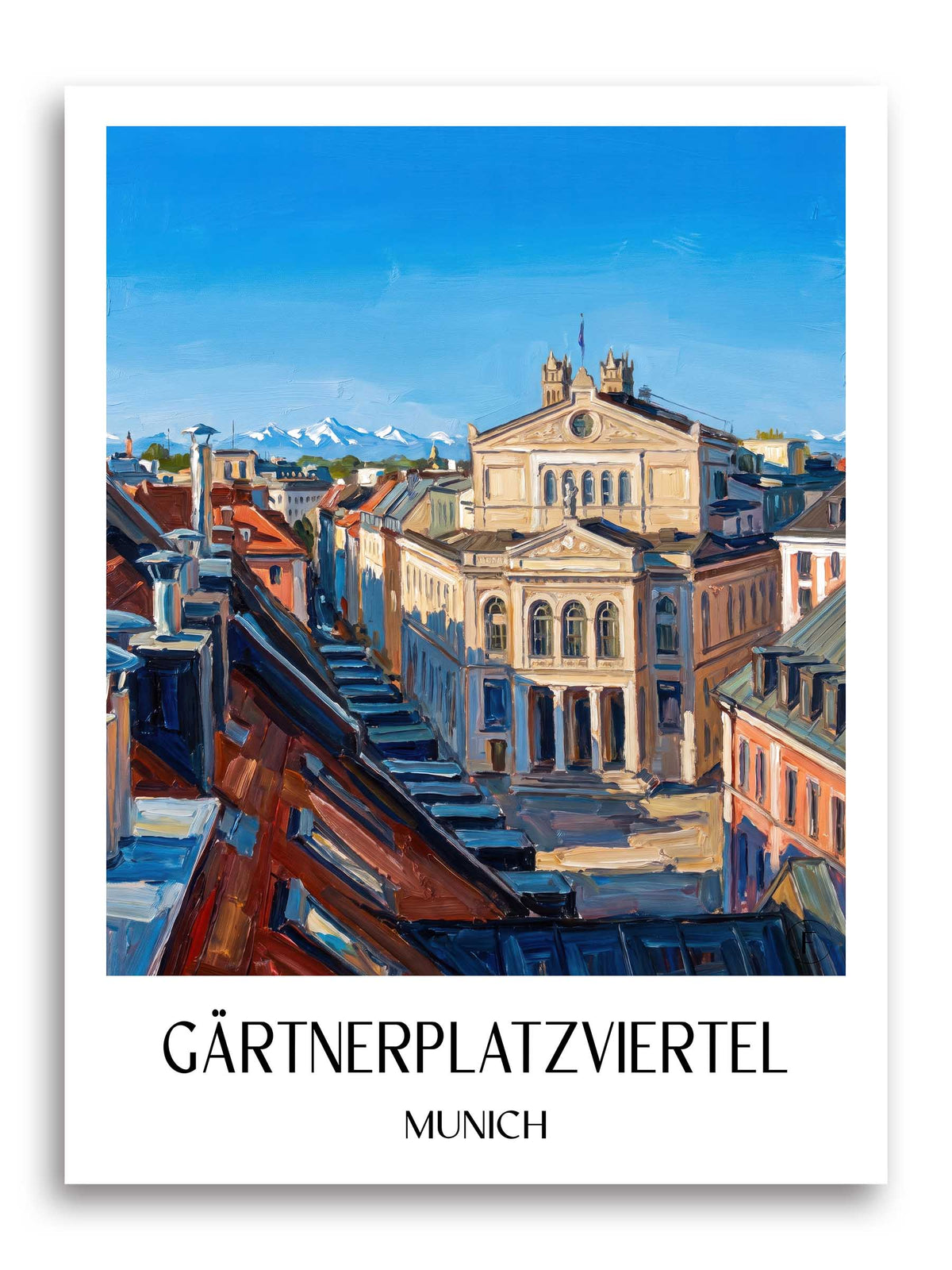 Gärtnerplatzviertel Poster - München - Deutschland Kunstdruck - Ölgemälde von A4 bis A1 - favplace