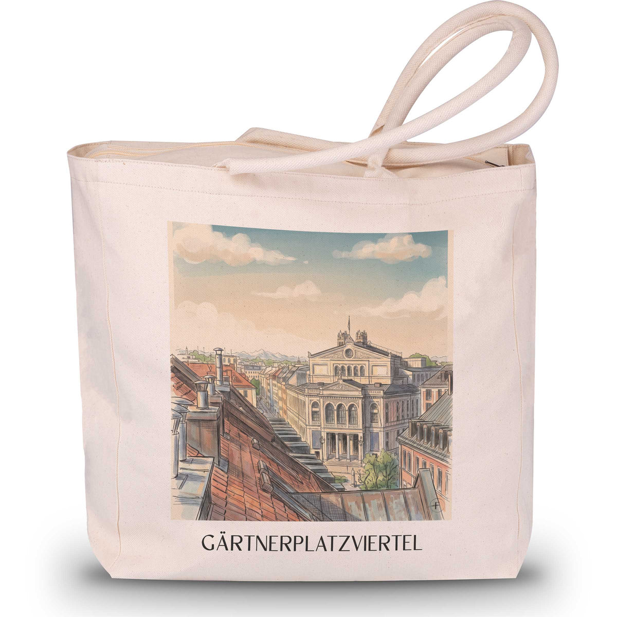 Gärtnerplatzviertel Shopping Tasche - München - Deutschland Tote Bag - Einkaufstasche im Aquarell Stil - favplace