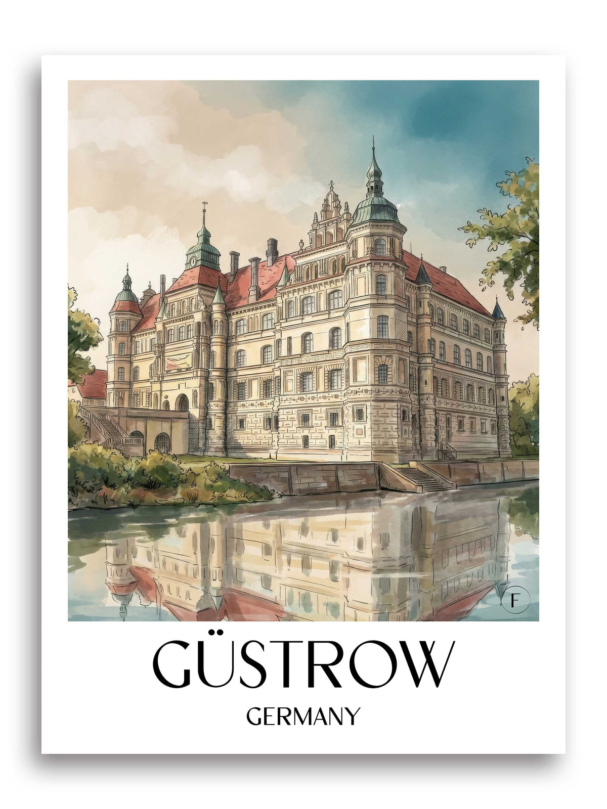 Güstrow Poster - Mecklenburg-Vorpommern - Deutschland Kunstdruck - Aquarell von A4 bis A1 - favplace