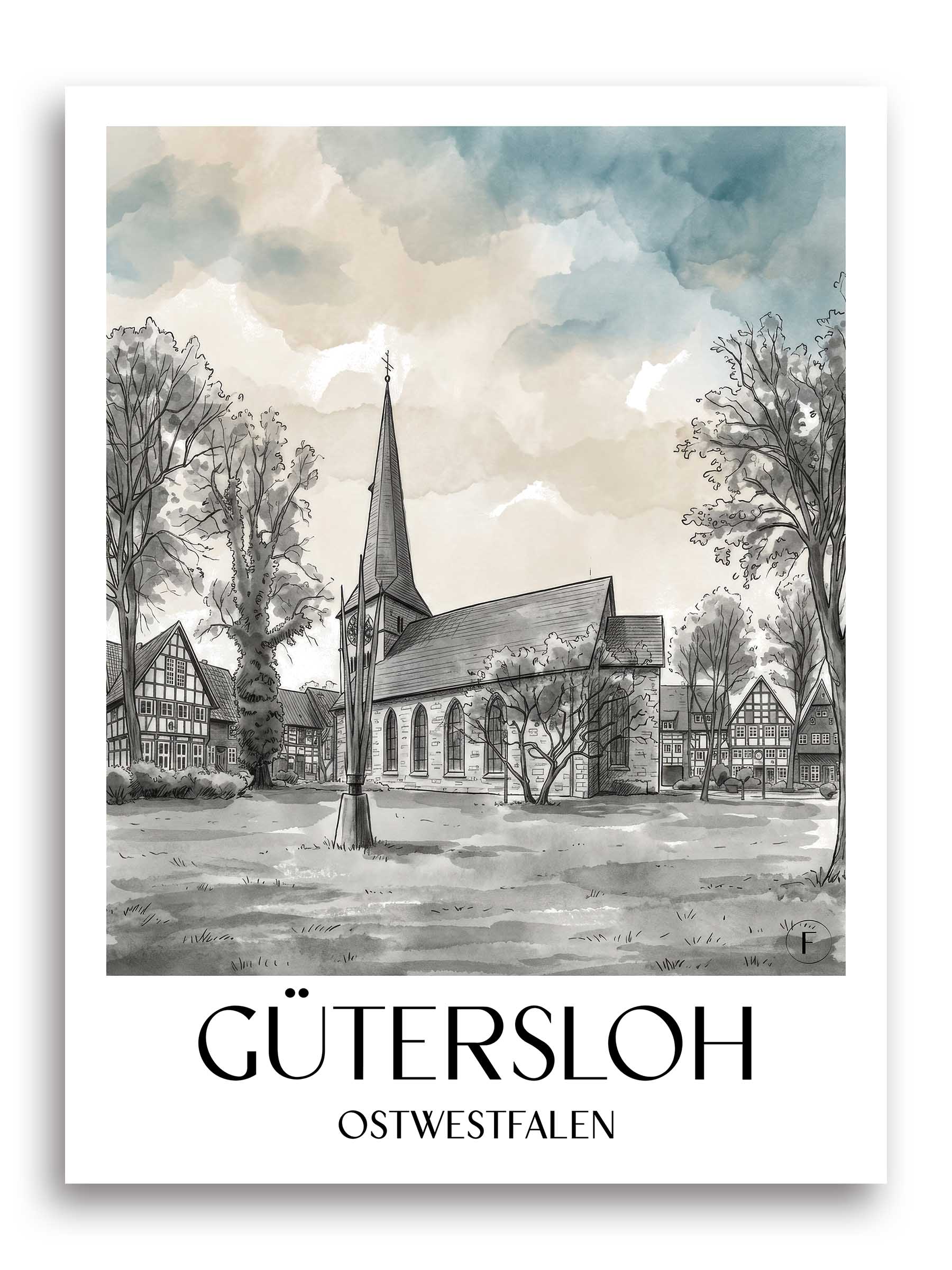 gütersloh-ostwestfalen-deutschland-poster-aquarell-schwarz-weiss