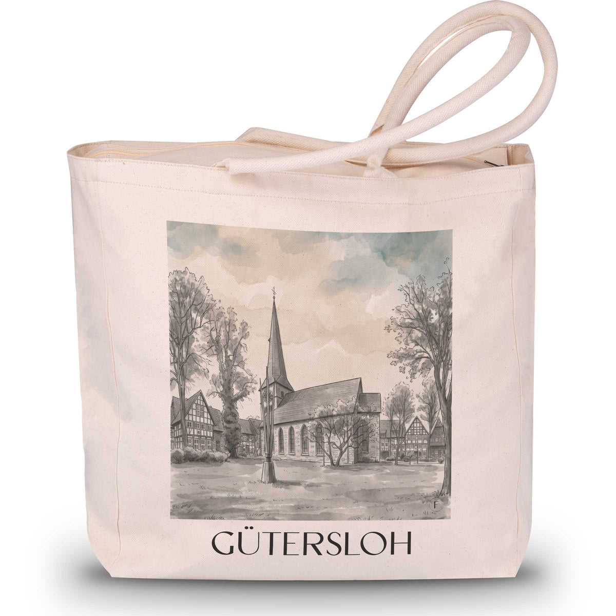 Gütersloh Shopping Tasche - Ostwestfalen - Deutschland Tote Bag - Einkaufstasche im Aquarell Schwarz-Weiß Stil - favplace