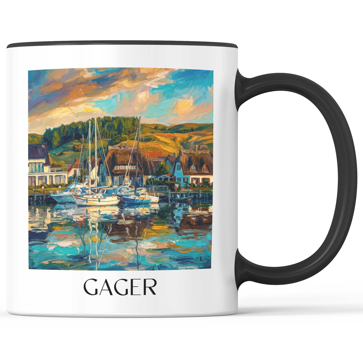 Gager Kaffeebecher - Rügen - Deutschland Becher - Kaffeetasse im Ölgemälde Stil - favplace