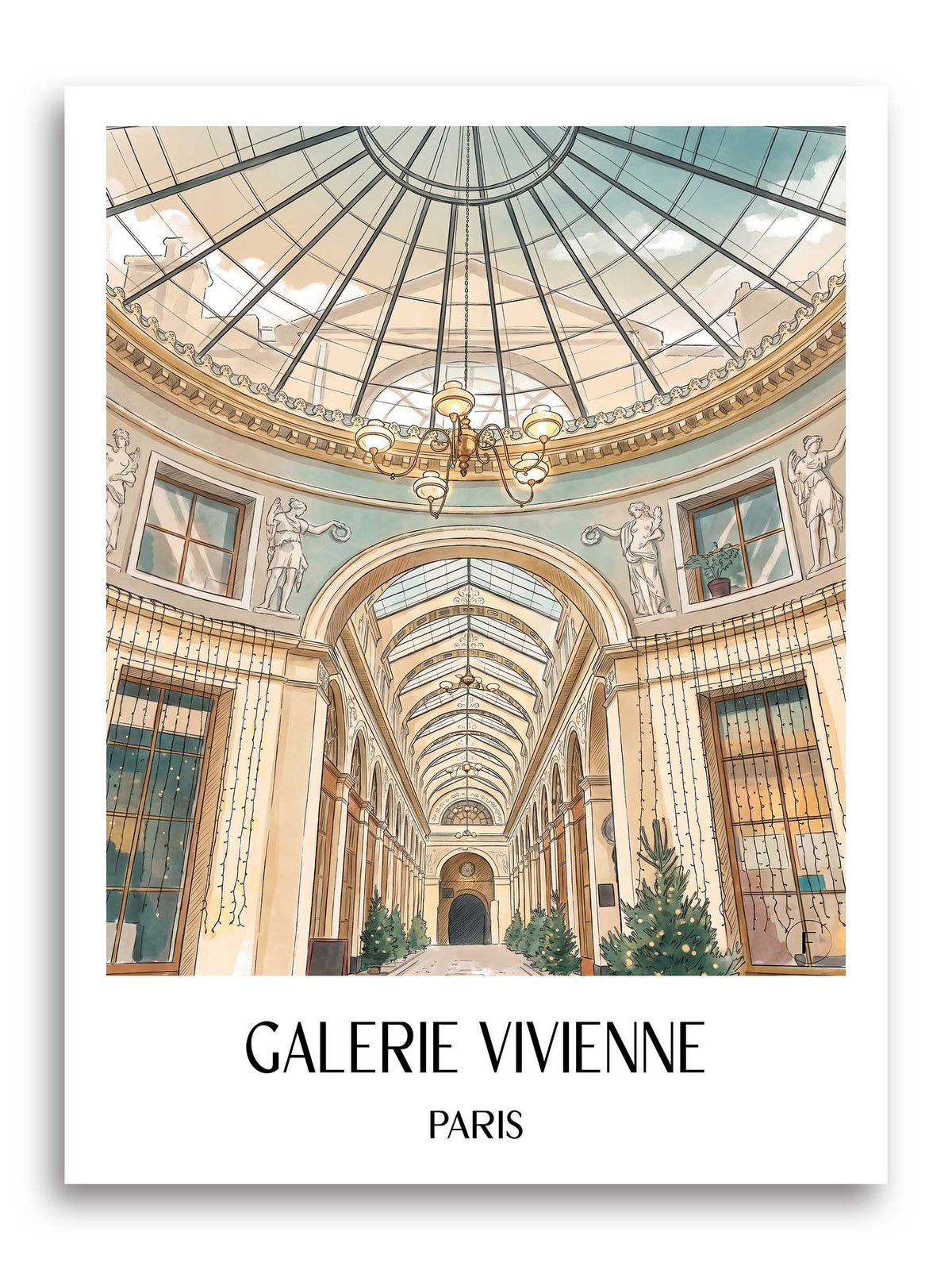 Galerie Vivienne Poster - Paris - Frankreich Kunstdruck - Aquarell von A4 bis A1 - favplace