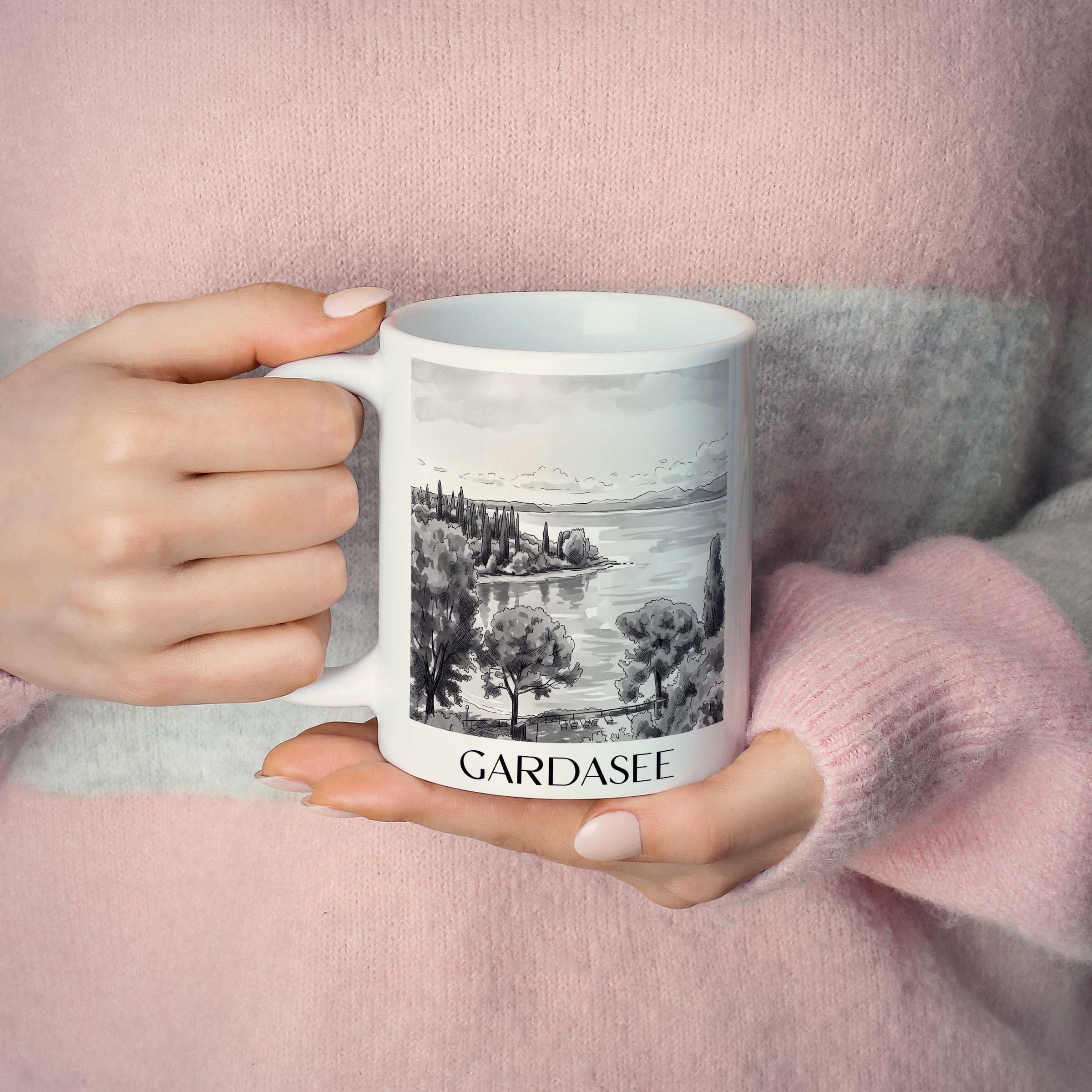 gardasee-italien-kaffeebecher-aquarell-schwarz-weiss