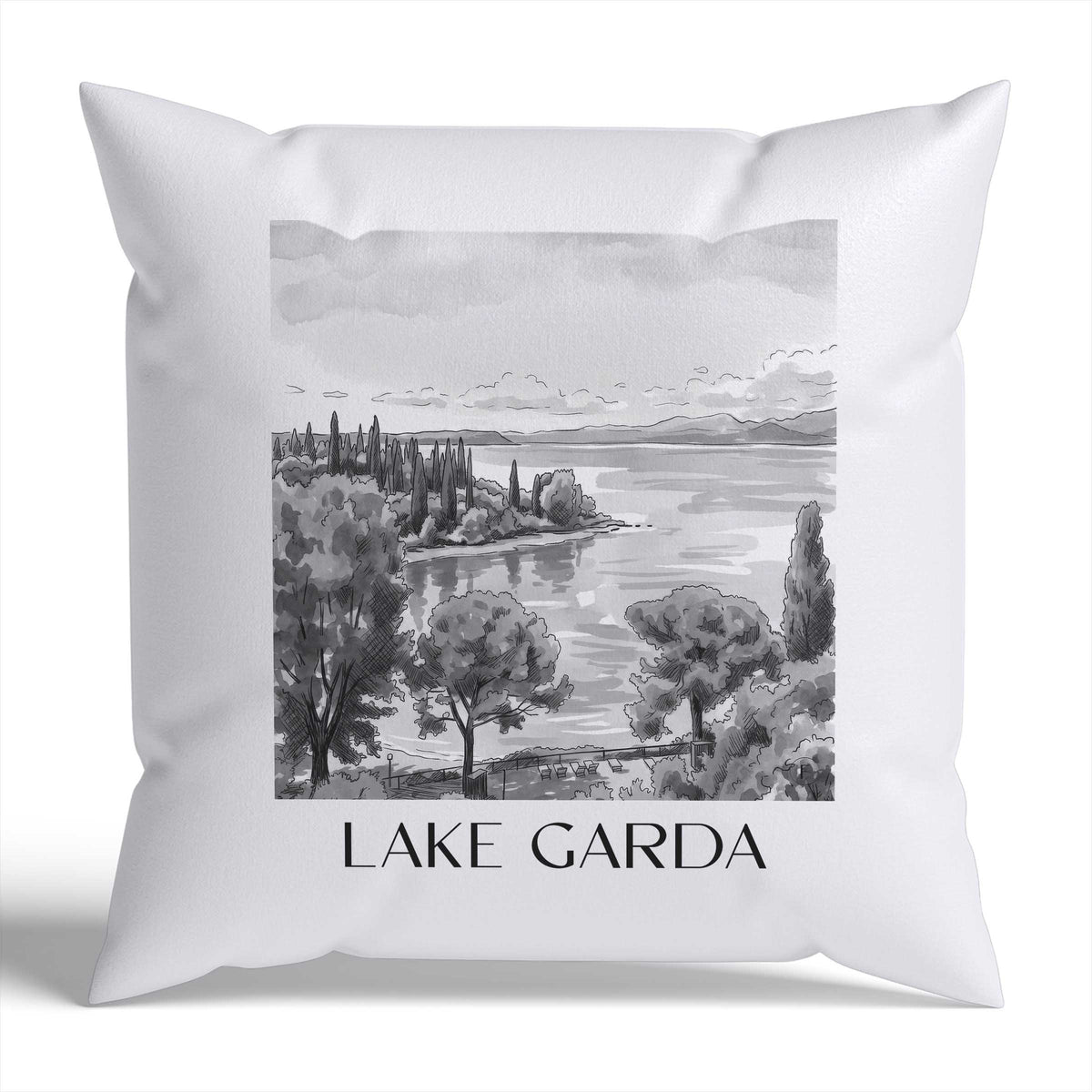 Gardasee Kissenhülle - Zierkissen Bezug - Italien - Italien Kissen bzw. Kissenbezug im Aquarell Schwarz-Weiß Stil - favplace