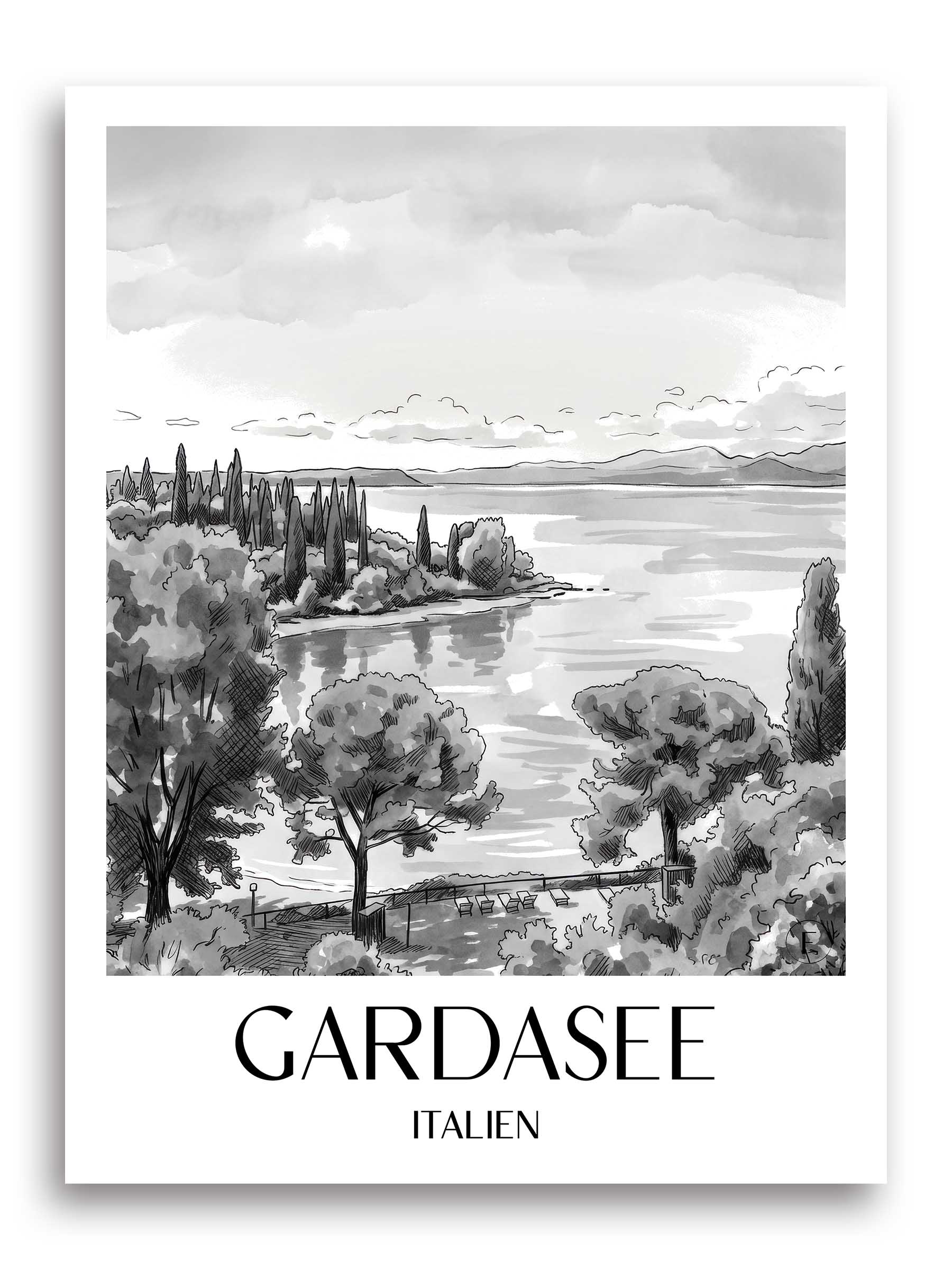 gardasee-italien-poster-aquarell-schwarz-weiss