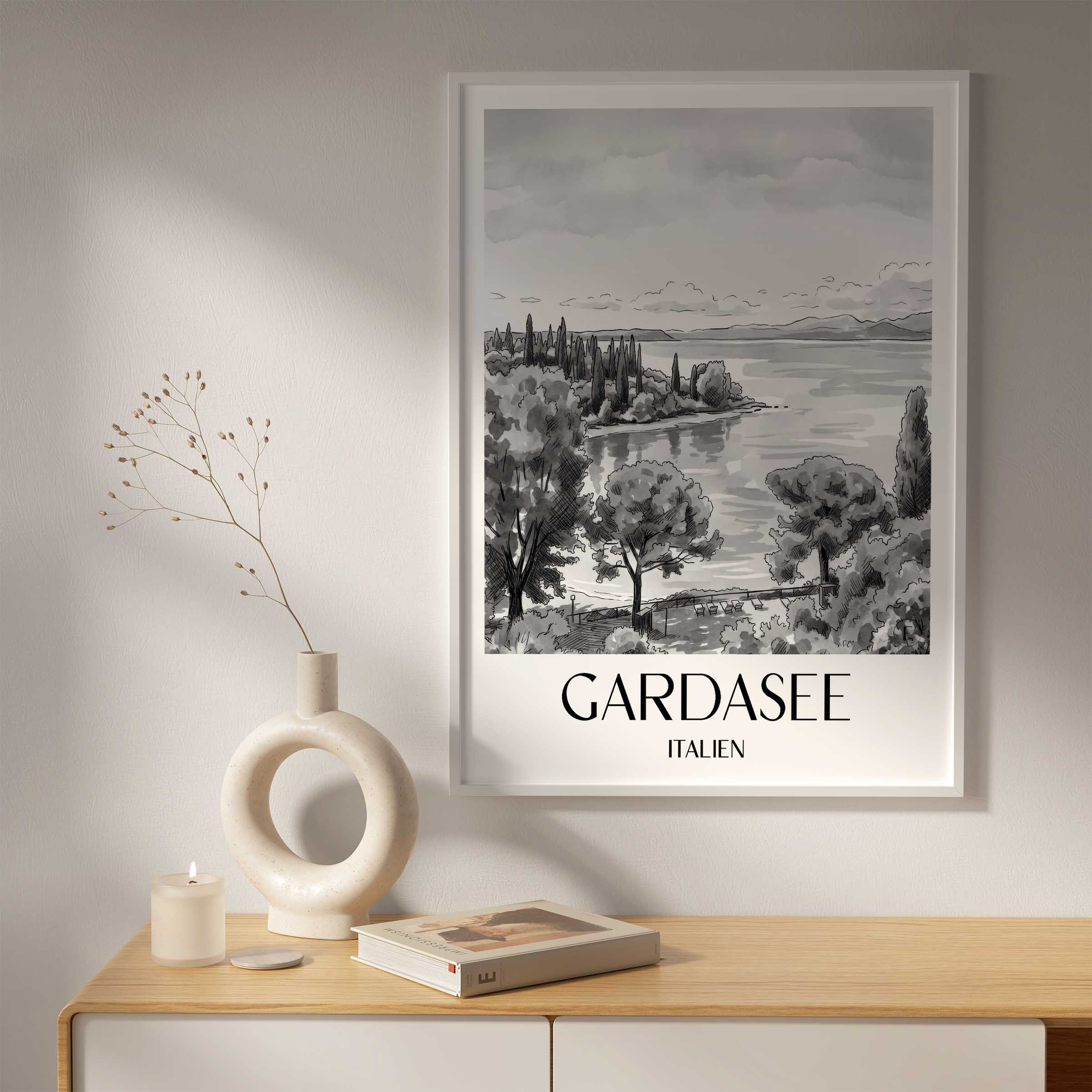 gardasee-italien-poster-aquarell-schwarz-weiss