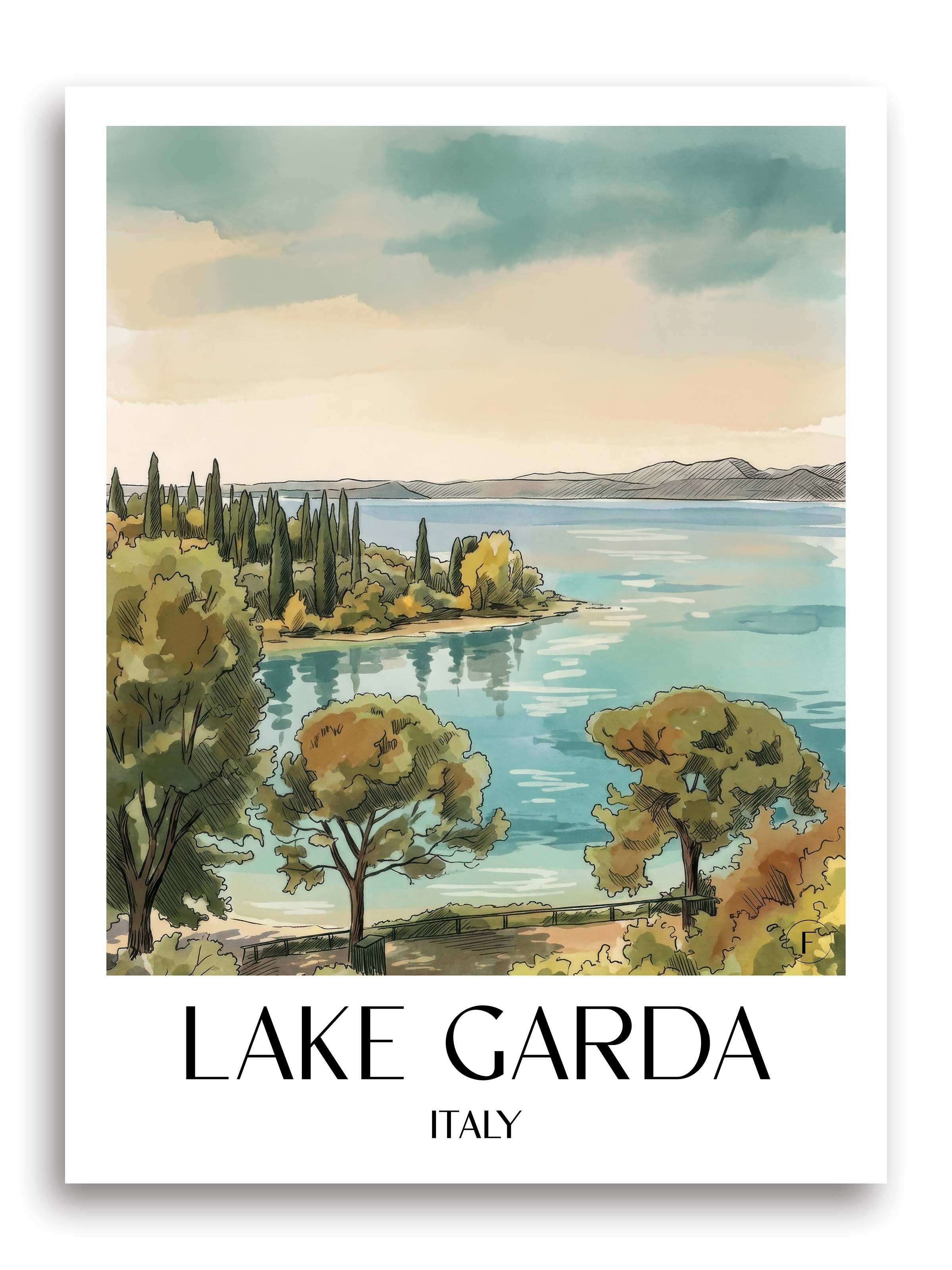 Gardasee Poster - Italien Kunstdruck - Aquarell von A4 bis A1 - favplace