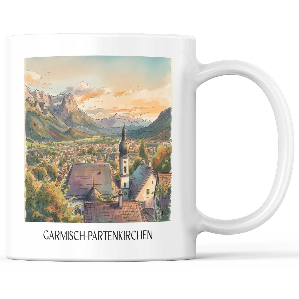Garmisch-Partenkirchen Kaffeebecher - Werdenfelser Land - Deutschland Becher - Kaffeetasse im Aquarell Stil - favplace