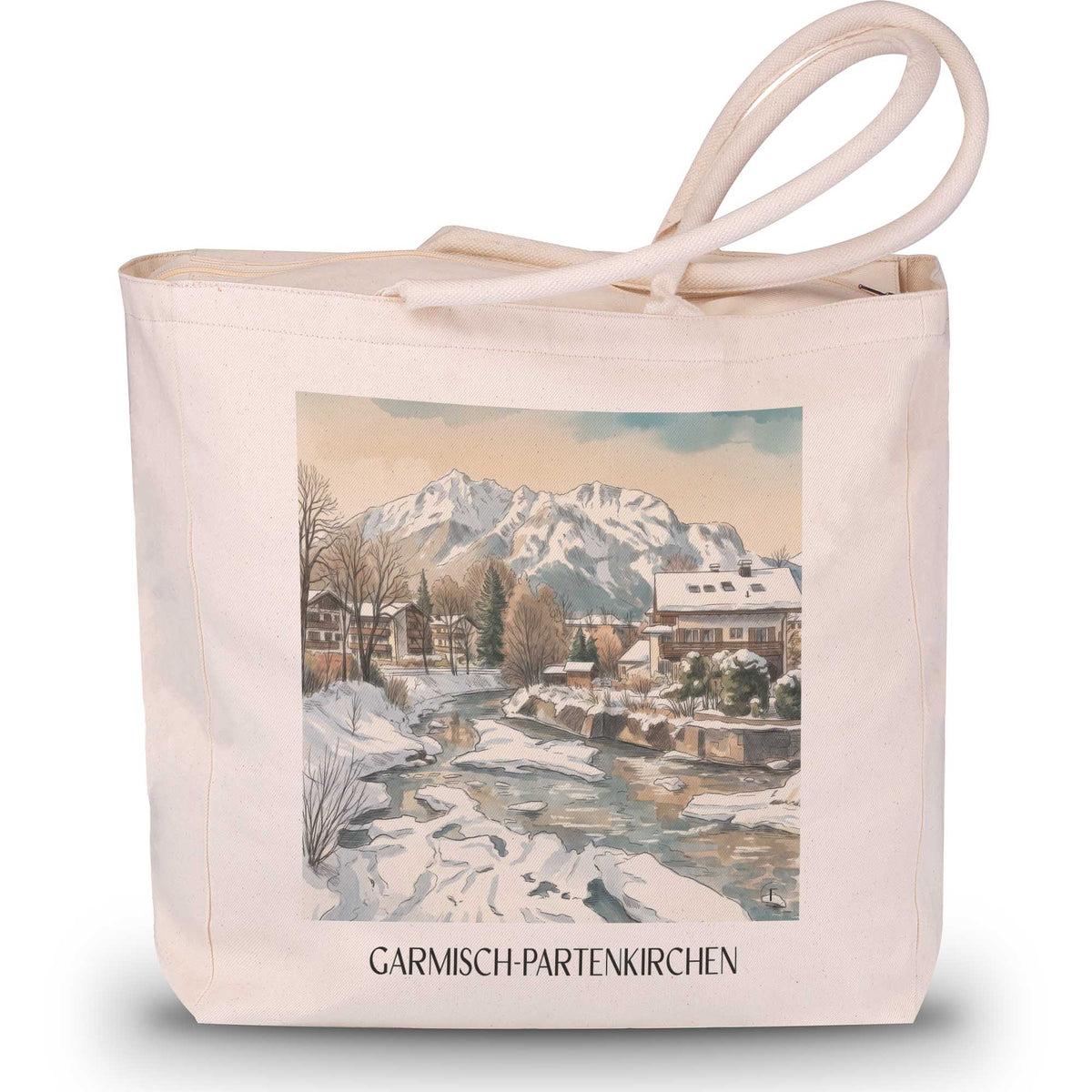 Garmisch-Partenkirchen (im Winter) Shopping Tasche - Werdenfelser Land - Deutschland Tote Bag - Einkaufstasche im Aquarell Stil - favplace