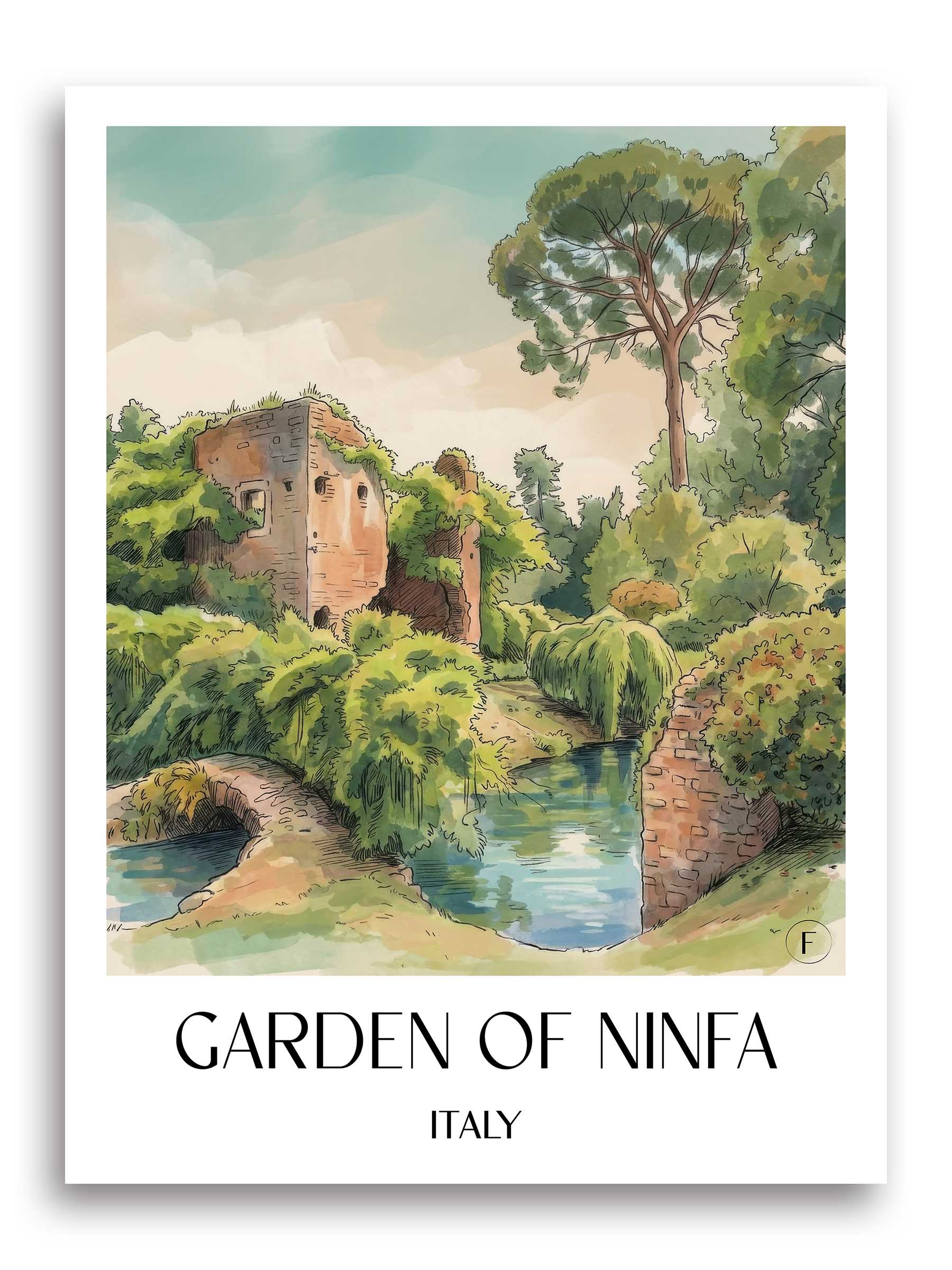 Garten von Ninfa Poster - Cisterna di Latina - Italien Kunstdruck - Aquarell von A4 bis A1 - favplace