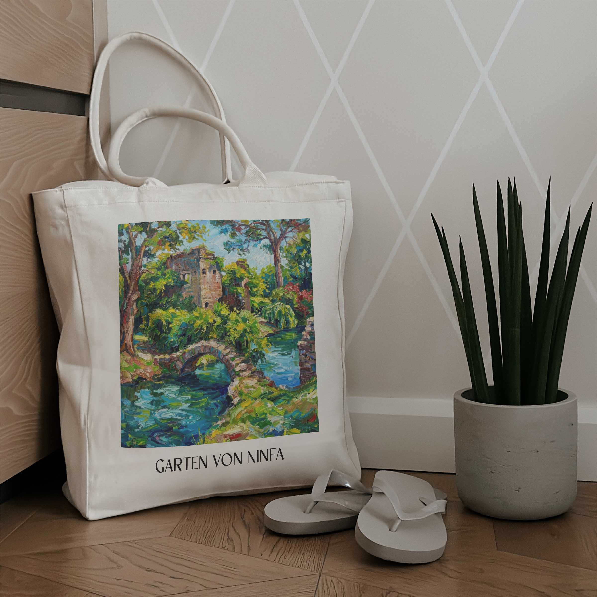 garten-von-ninfa-cisterna-di-latina-italien-einkaufstasche-oil-painting-oelgemaelde