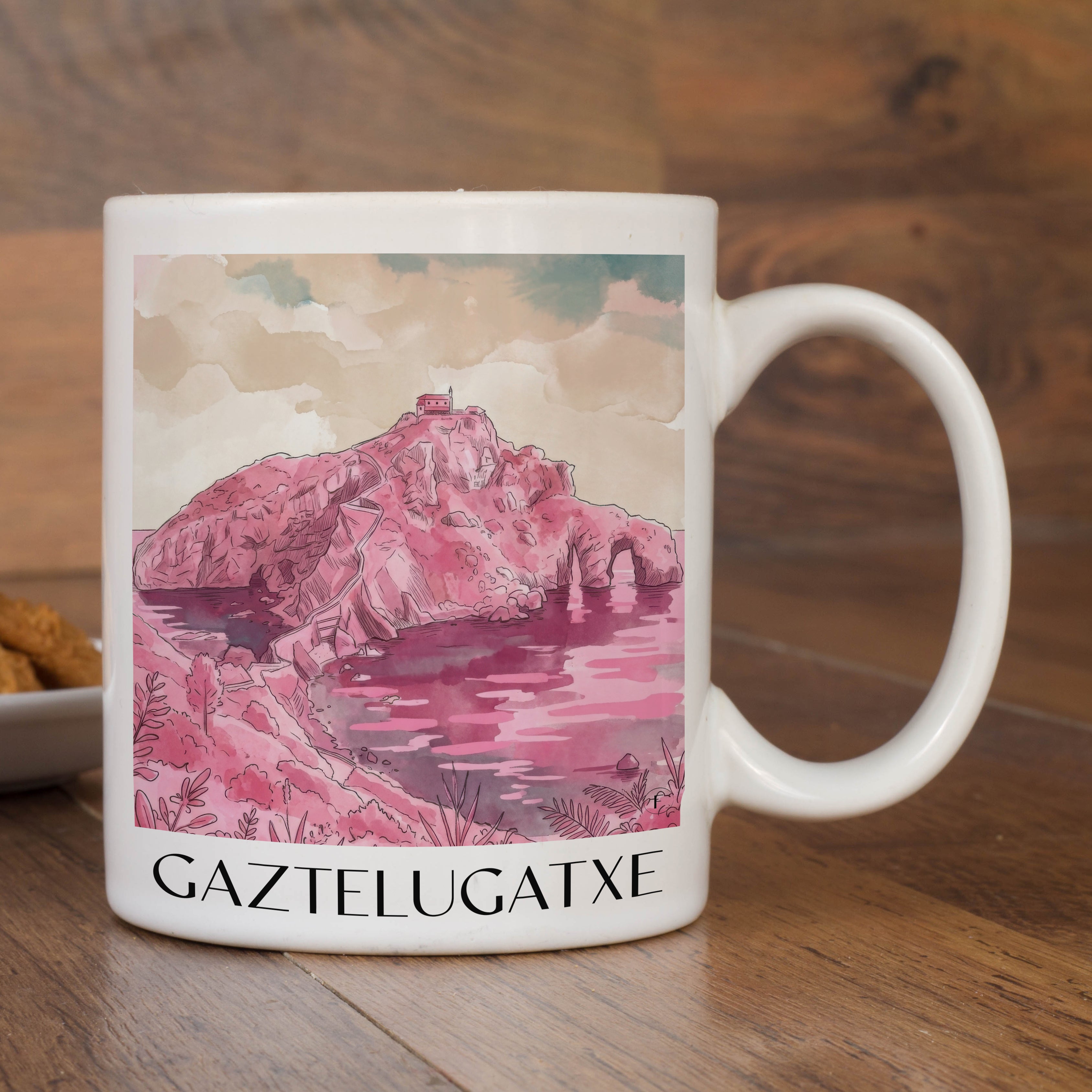 gaztelugatxe-spanien-spanien-kaffeebecher-aquarell-pink-rosa